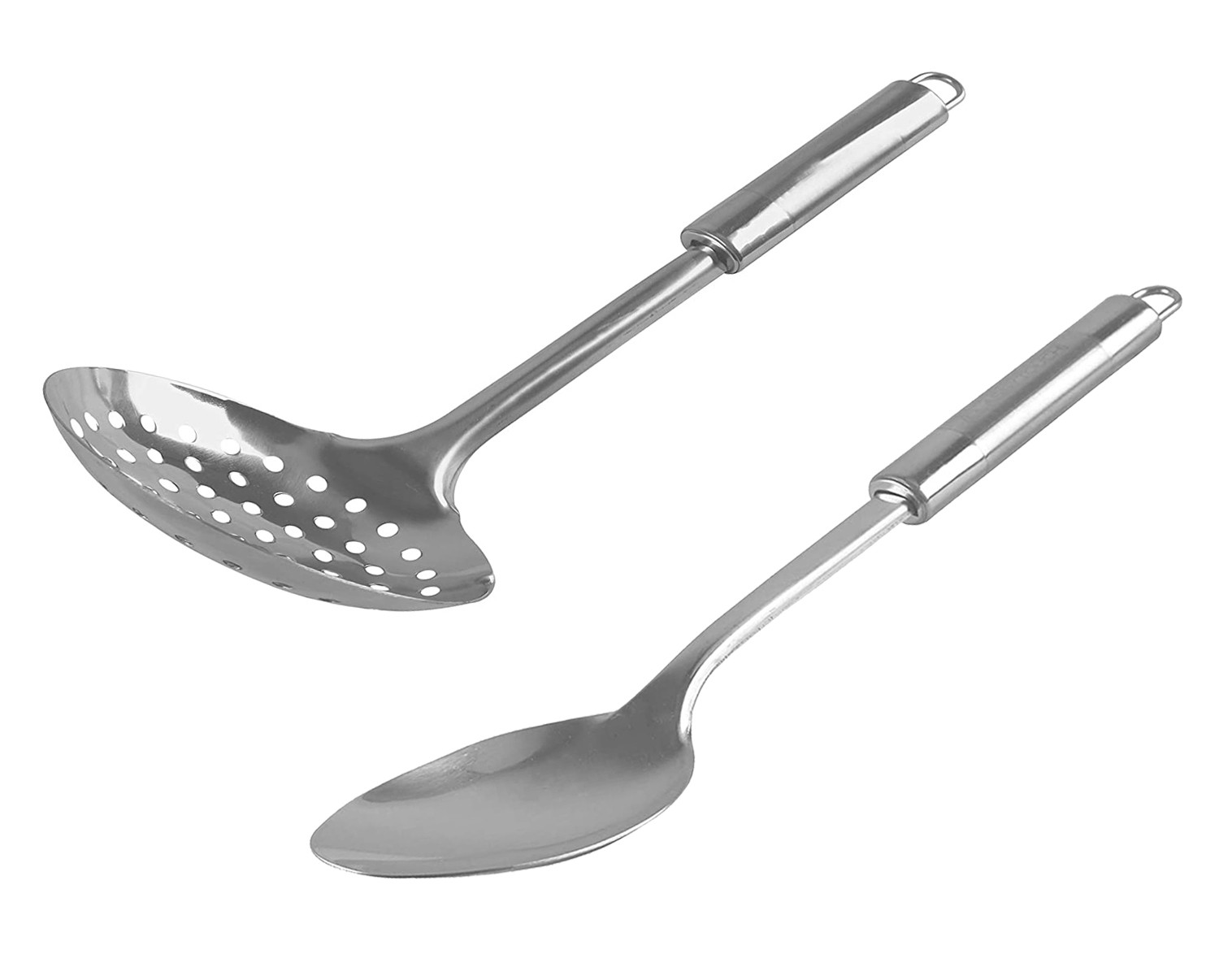 Kuber Industries Stainless Steel Kitchen Utensil Set of 2 (Skimmer & Solid Turner) Cooking Utensils - Nonstick Kitchen Utensils Cookware Set Best Kitchen Gadgets Kitchen Tool Set Gift (Silver)