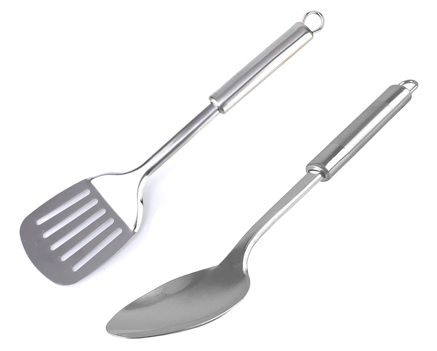 Kuber Industries Stainless Steel Kitchen Utensil Set of 2 (Slotted Turner & Solid Turner) Cooking Utensils - Nonstick Kitchen Utensils Cookware Set Best Kitchen Gadgets Kitchen Tool Set Gift (Silver)