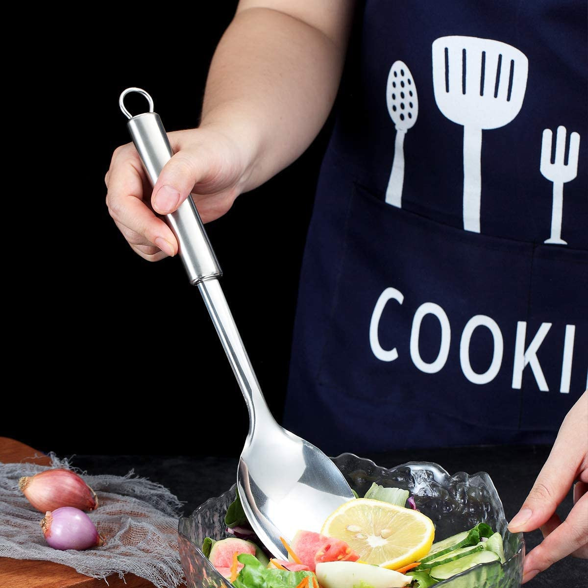 Kuber Industries Stainless Steel Kitchen Utensil Set of 2 (Slotted Turner & Solid Turner) Cooking Utensils - Nonstick Kitchen Utensils Cookware Set Best Kitchen Gadgets Kitchen Tool Set Gift (Silver)