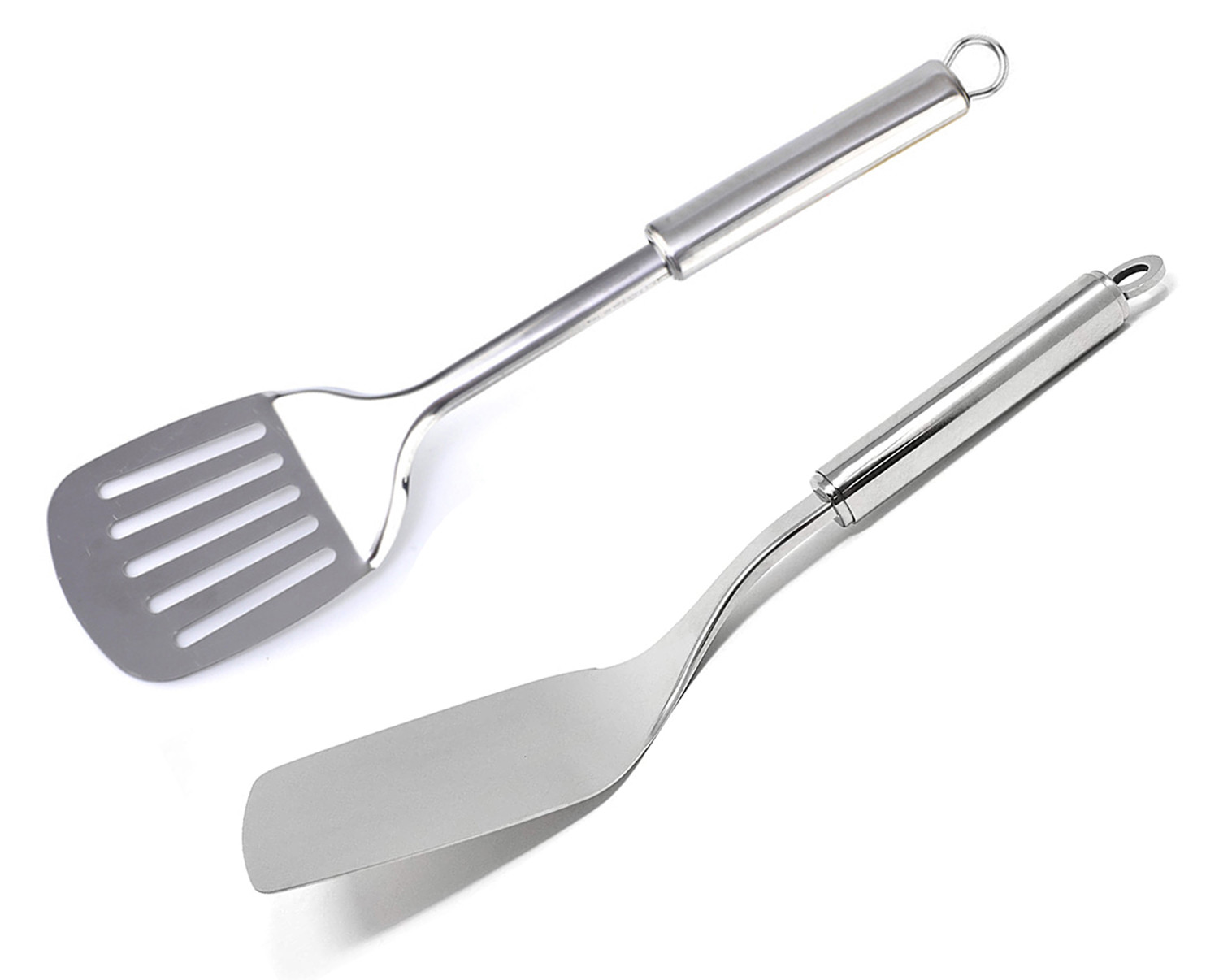 Kuber Industries Stainless Steel Kitchen Utensil Set of 2 (Slotted Turner & Spatula) Cooking Utensils - Nonstick Kitchen Utensils Cookware Set Best Kitchen Gadgets Kitchen Tool Set Gift (Silver)