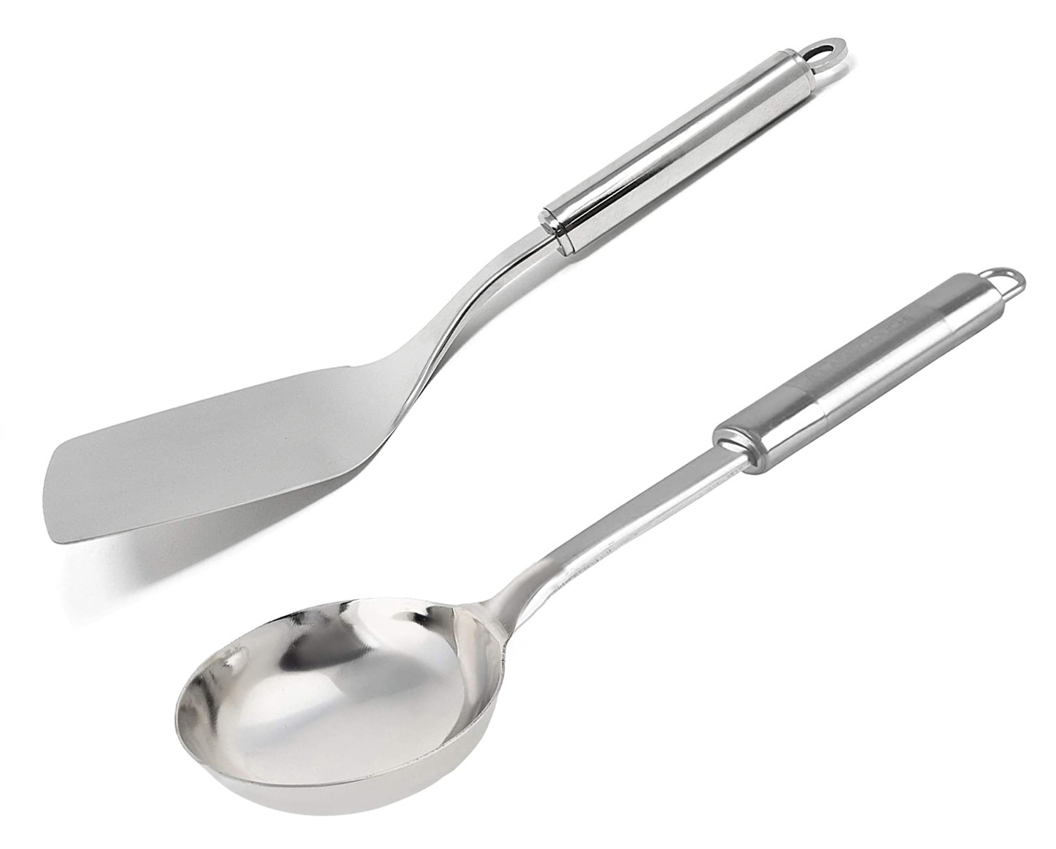Kuber Industries Stainless Steel Kitchen Utensil Set of 2 (Spatula & Ladle) Cooking Utensils - Nonstick Kitchen Utensils Cookware Set Best Kitchen Gadgets Kitchen Tool Set Gift (Silver)