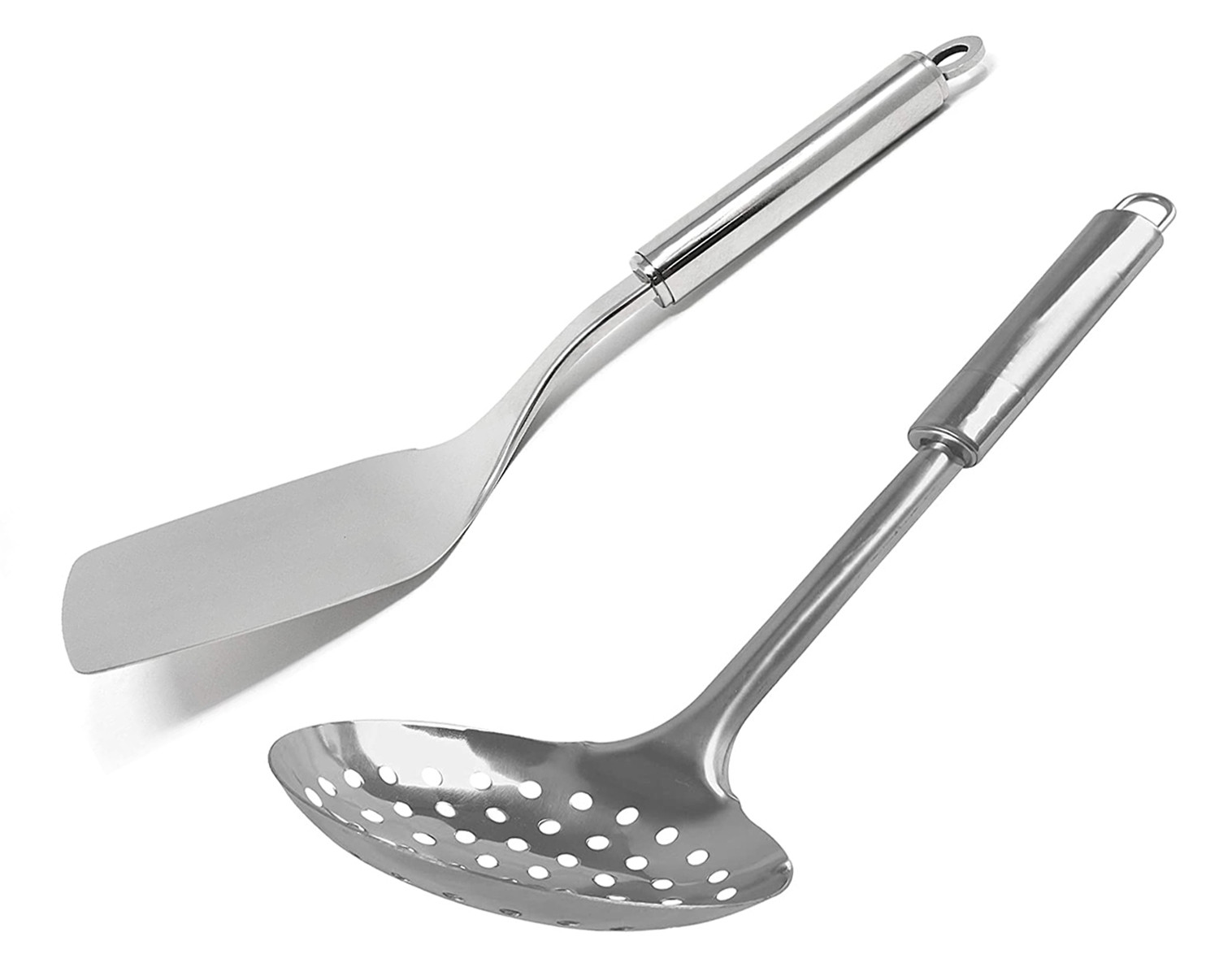 Kuber Industries Stainless Steel Kitchen Utensil Set of 2 (Spatula & Skimmer) Cooking Utensils - Nonstick Kitchen Utensils Cookware Set Best Kitchen Gadgets Kitchen Tool Set Gift (Silver)