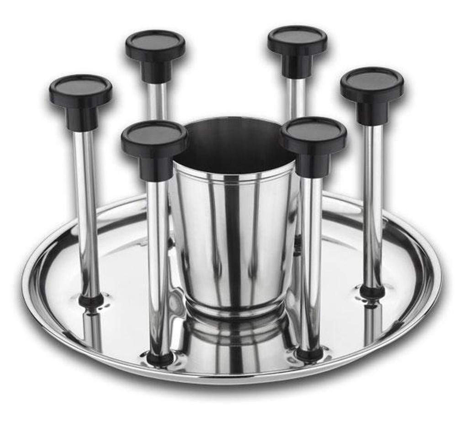 Kuber Industries Stainless Steel Kitchenware Glass and Spoon Organiser Super for 6 Glasses and Cutlery Glass Stand (Silver)