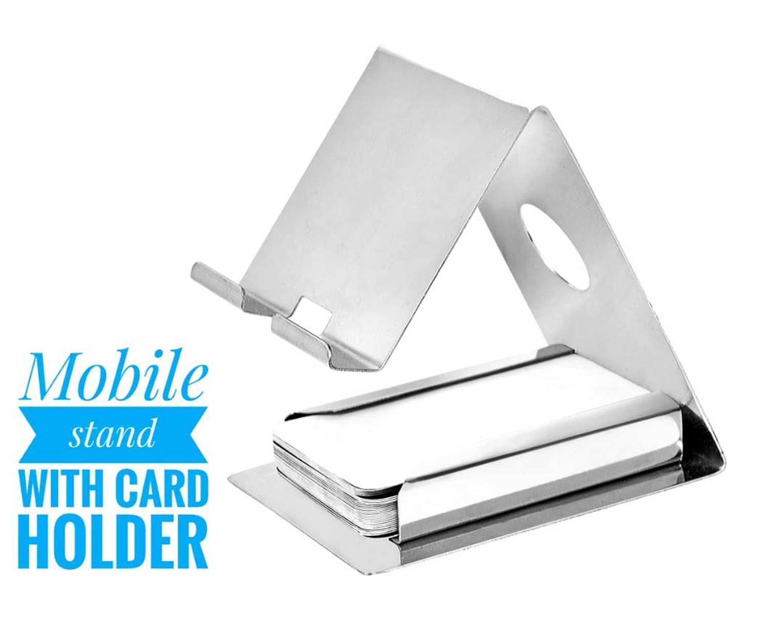 Kuber Industries Stainless Steel Mobile Stand with Card Holder (Silver)-KUBMART1674
