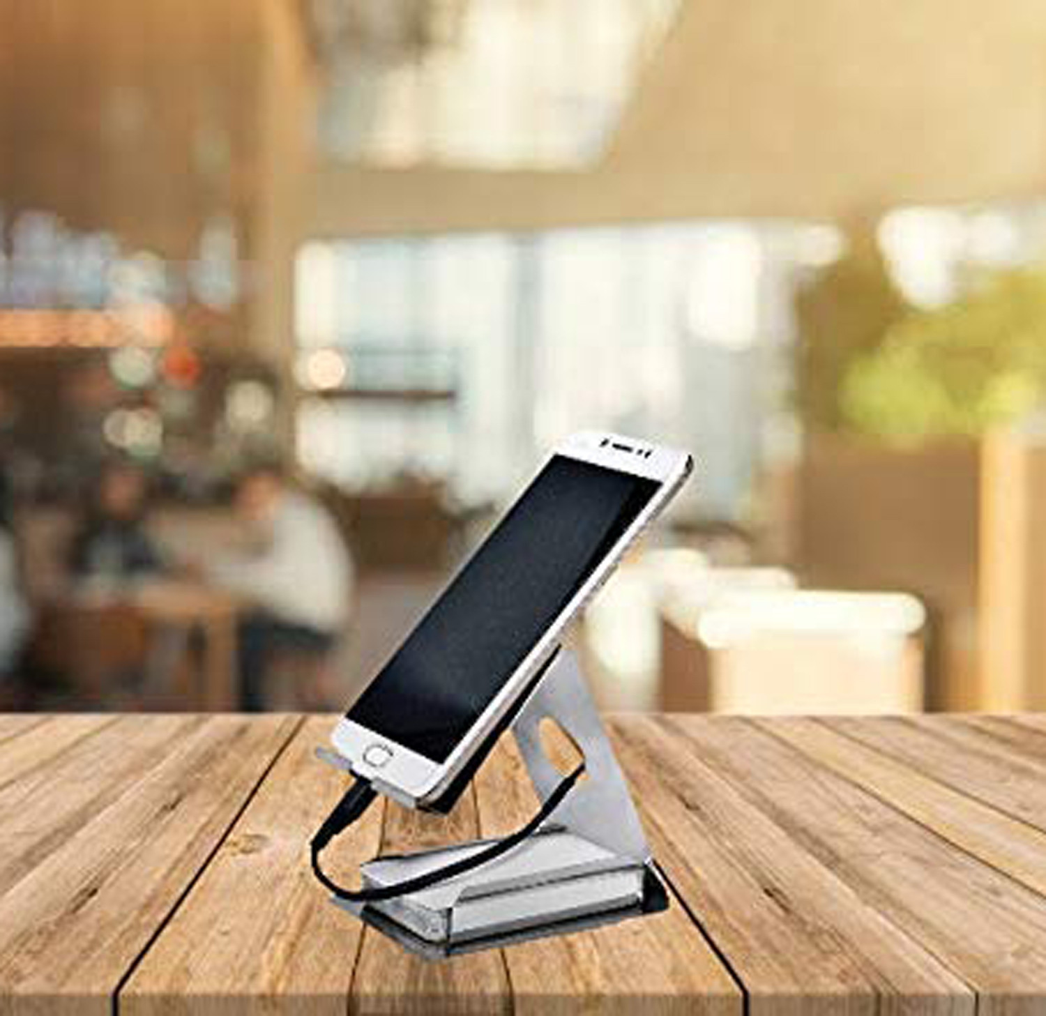Kuber Industries Stainless Steel Mobile Stand with Card Holder (Silver)-KUBMART1674