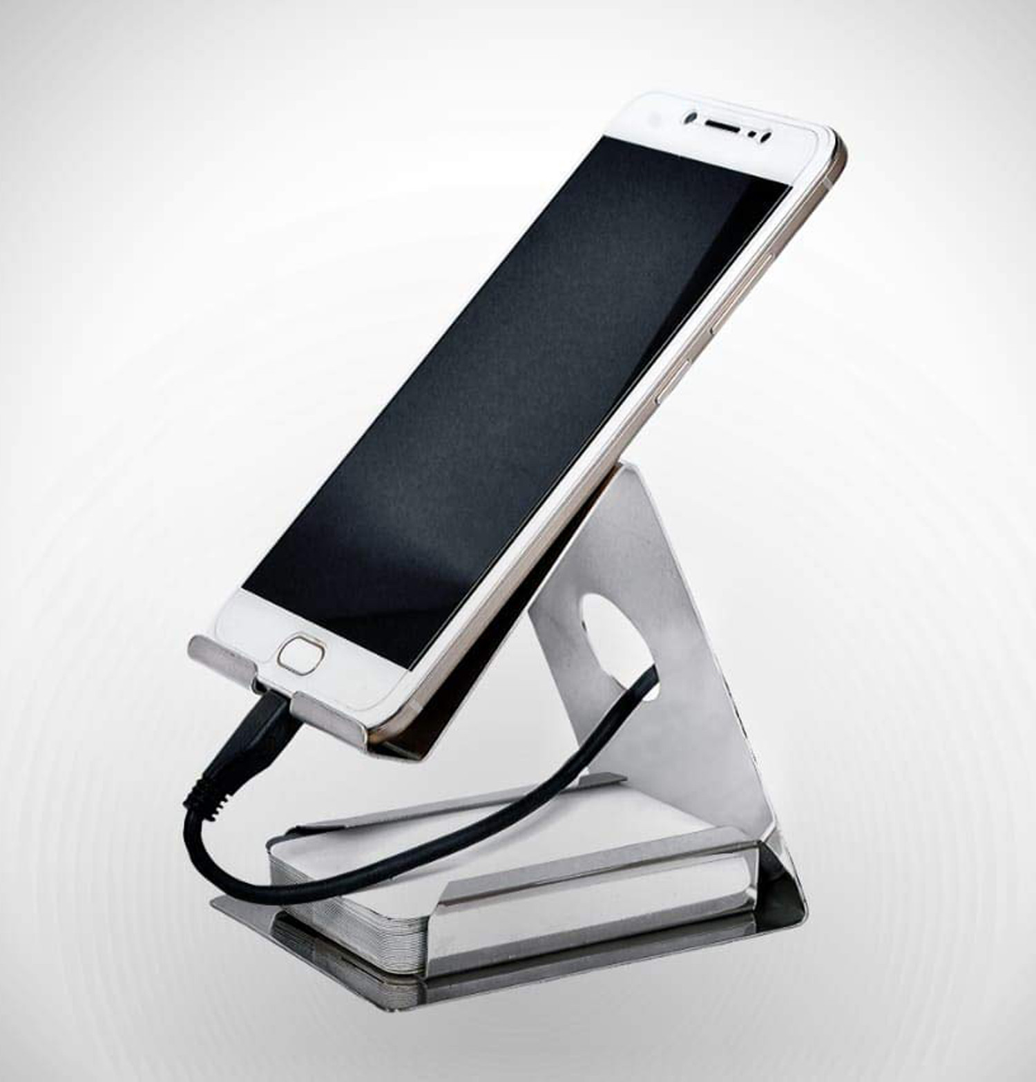 Kuber Industries Stainless Steel Mobile Stand with Card Holder (Silver)-KUBMART1674