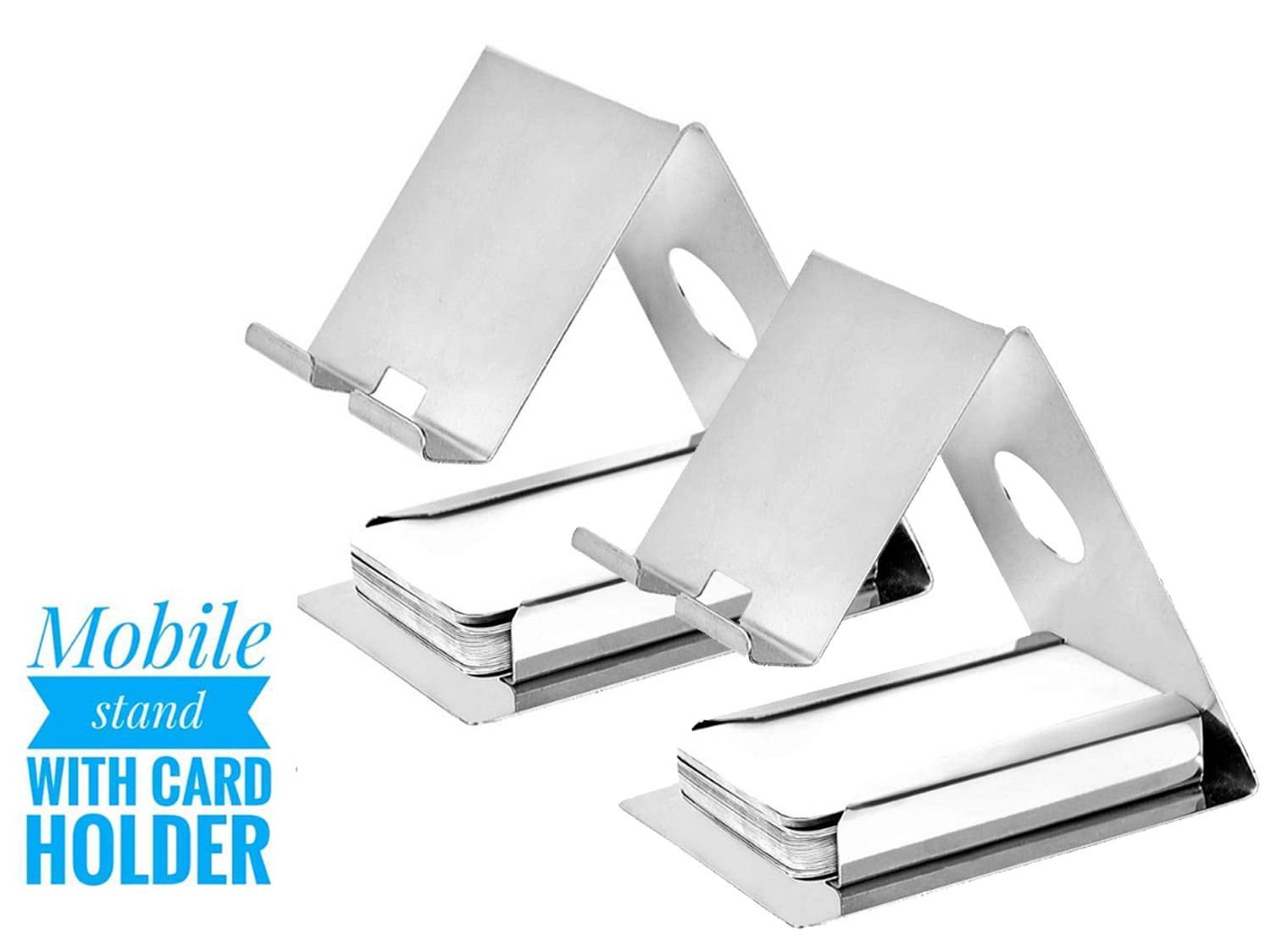 Kuber Industries Stainless Steel Mobile Stand with Card Holder (Silver)-KUBMART1674
