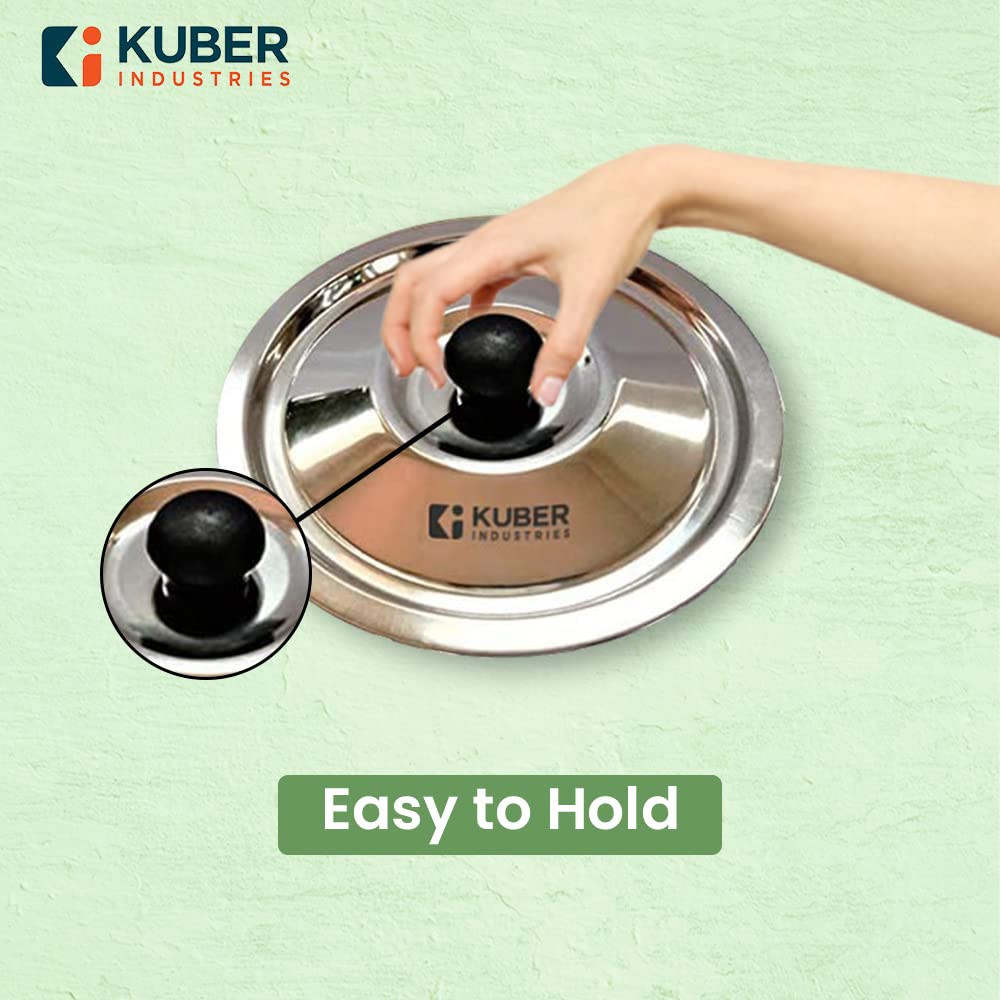 Kuber Industries Stainless Steel Multipurpose Lid with Knob | Sturdy Knob & Durable | Suitable for Pots, Pans, Kadhai, Tawa | Easy to Clean & Hold | Steel Cooking Lid Set of 3