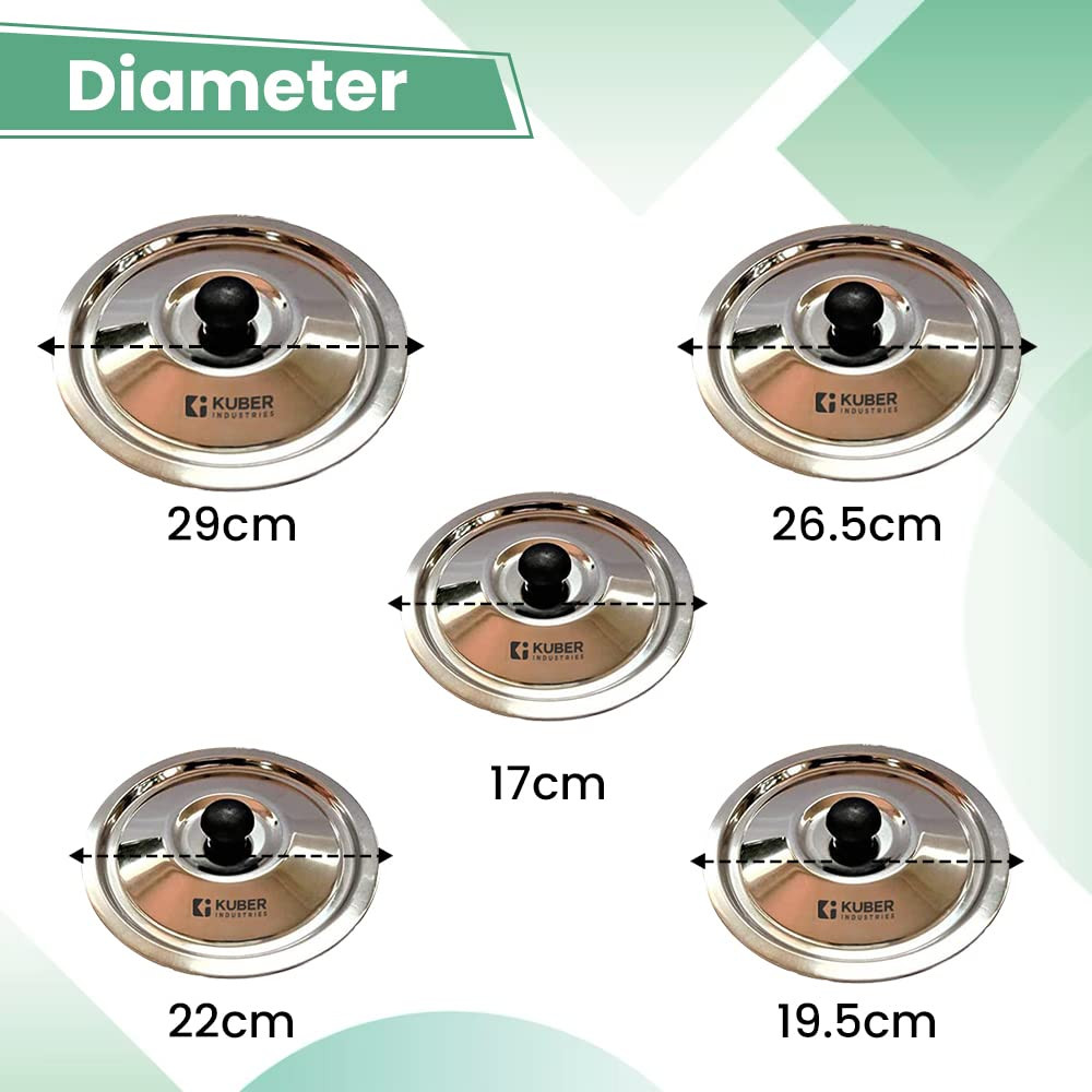 Kuber Industries Stainless Steel Multipurpose Lid with Knob | Sturdy Knob & Durable | Suitable for Pots, Pans, Kadhai, Tawa | Easy to Clean & Hold | Steel Cooking Lid Set of 5