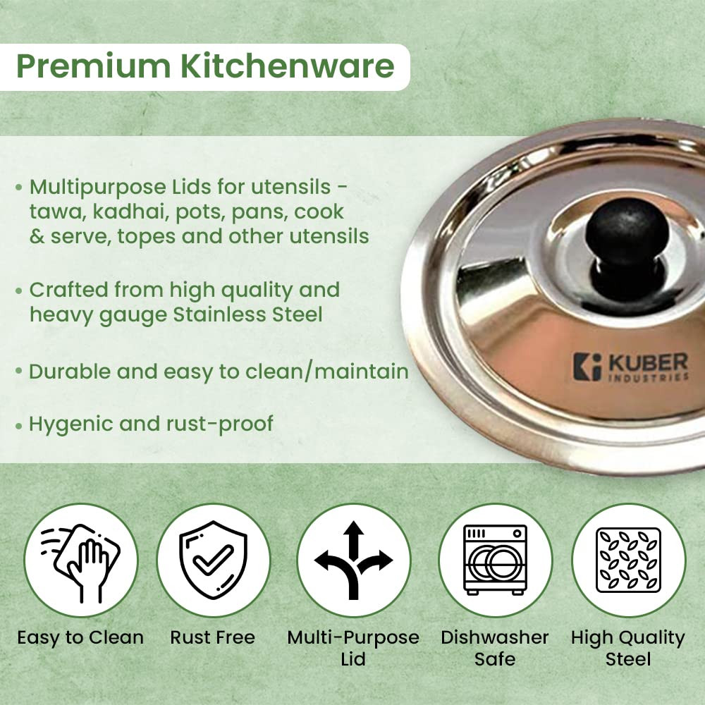 Kuber Industries Stainless Steel Multipurpose Lid with Knob | Sturdy Knob & Durable | Suitable for Pots, Pans, Kadhai, Tawa | Easy to Clean & Hold | Steel Cooking Lid Set of 5