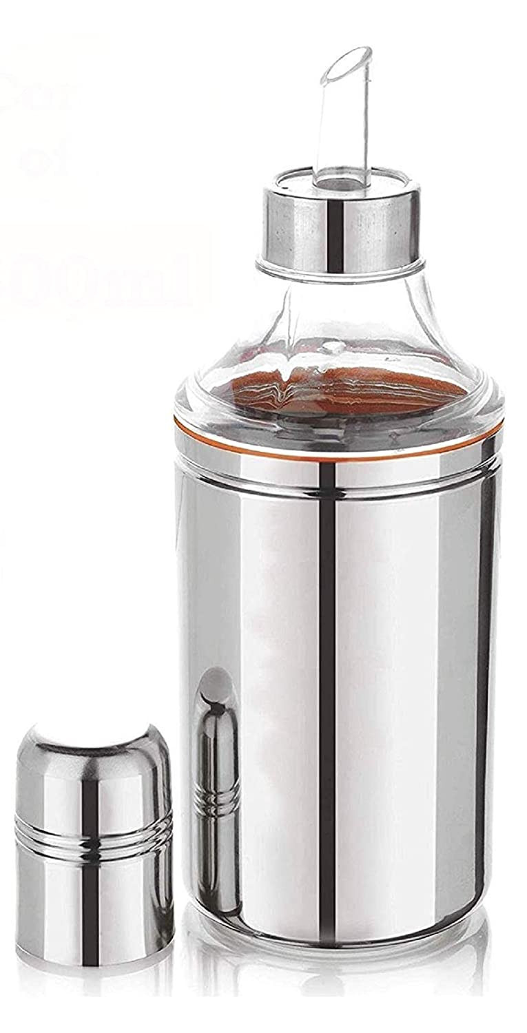 Kuber Industries Stainless Steel Oil Dispensers for Kitchen use with Sharp Finish, Slim, Look 500 Ml,Silver