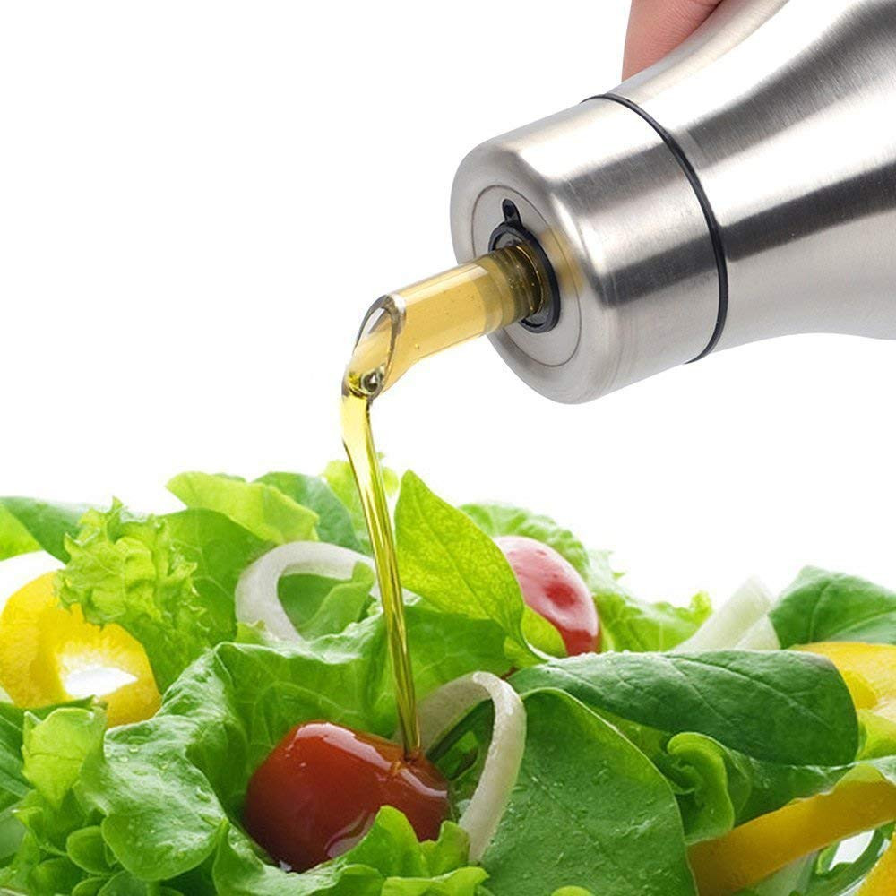 Kuber Industries Stainless Steel Oil Dispensers for Kitchen use with Sharp Finish, Slim, Look 500 Ml,Silver