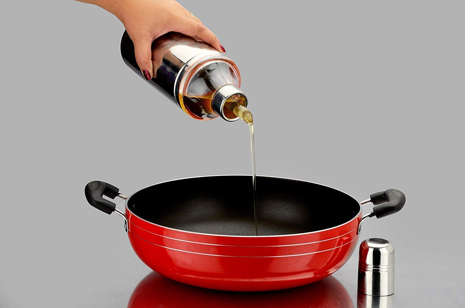 Kuber Industries Stainless Steel Oil Dispensers for Kitchen use with Sharp Finish, Slim, Look 500 Ml,Silver