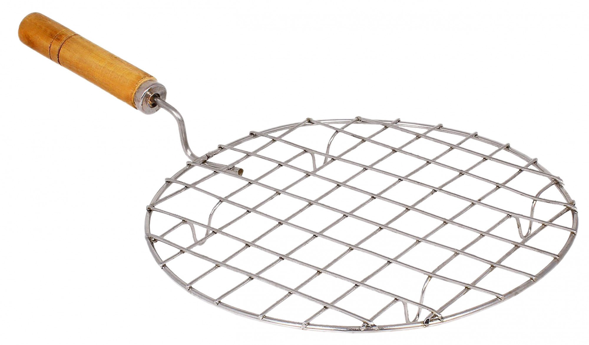 Kuber Industries Stainless Steel Round Papad JaliRoti Roast GrillPapad Roast Grill with Wooden Handle Silver