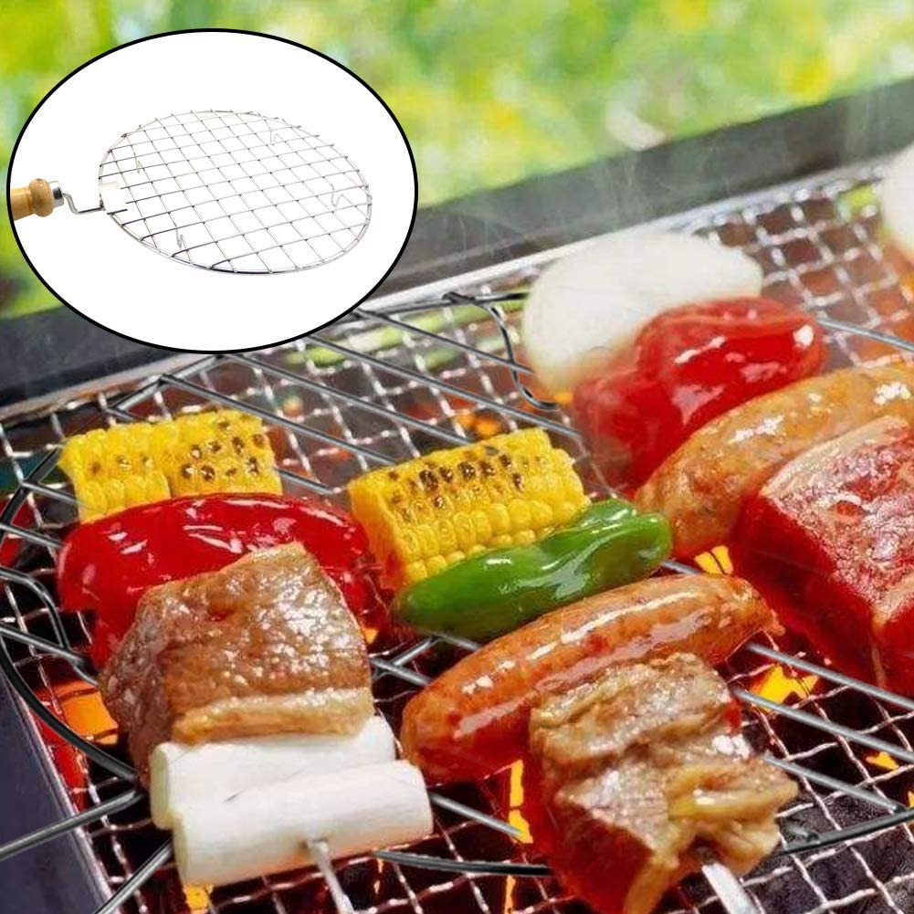 Kuber Industries Stainless Steel Round Papad JaliRoti Roast GrillPapad Roast Grill with Wooden Handle Silver