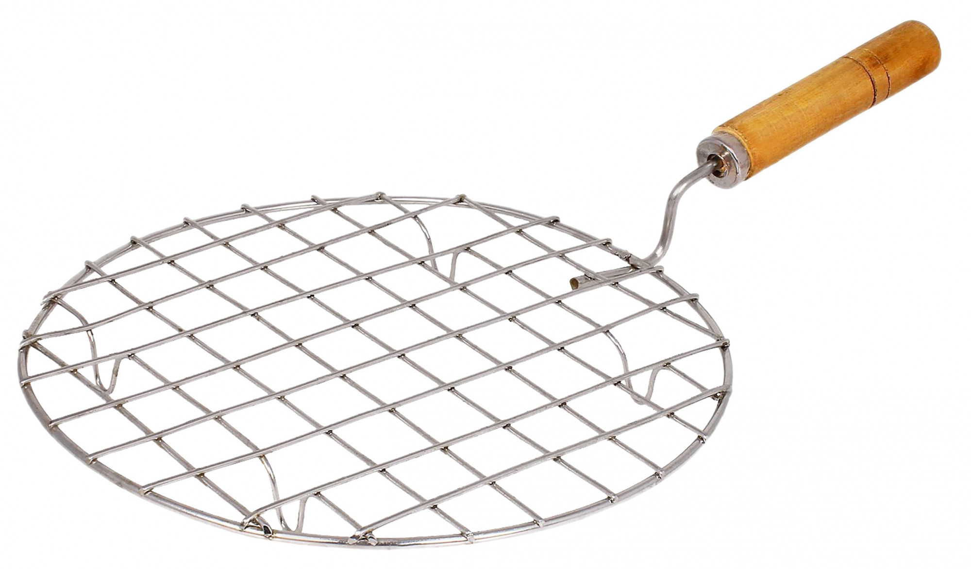 Kuber Industries Stainless Steel Round Papad JaliRoti Roast GrillPapad Roast Grill with Wooden Handle Silver