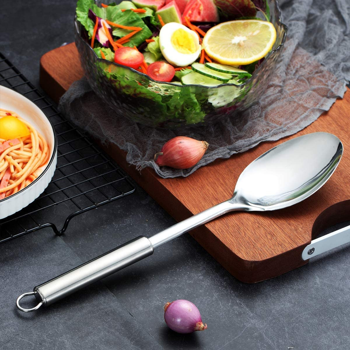 Kuber Industries Stainless Steel Solid Cooking Spoon, Serving Spoon, Kitchen Spoons, Basting Spoon for Kitchen (Silver)
