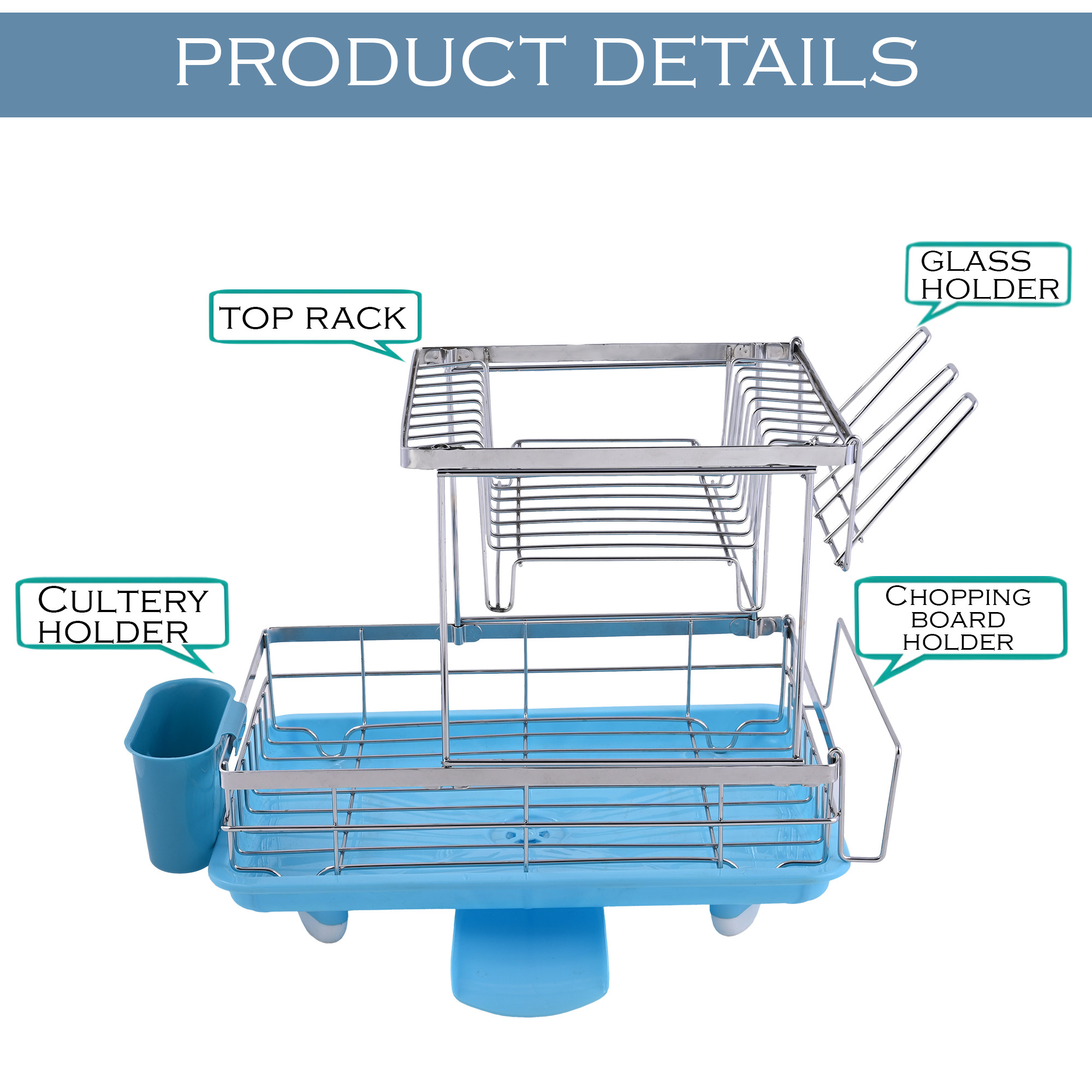 Kuber Industries Stainless Steel Spoon  Dish Drainer Basket for Kitchen with Water Drainer Bottom  Utensils Plate  Bartan Stand Organizer  Kitchen Drying Rack  Silver - Cyan