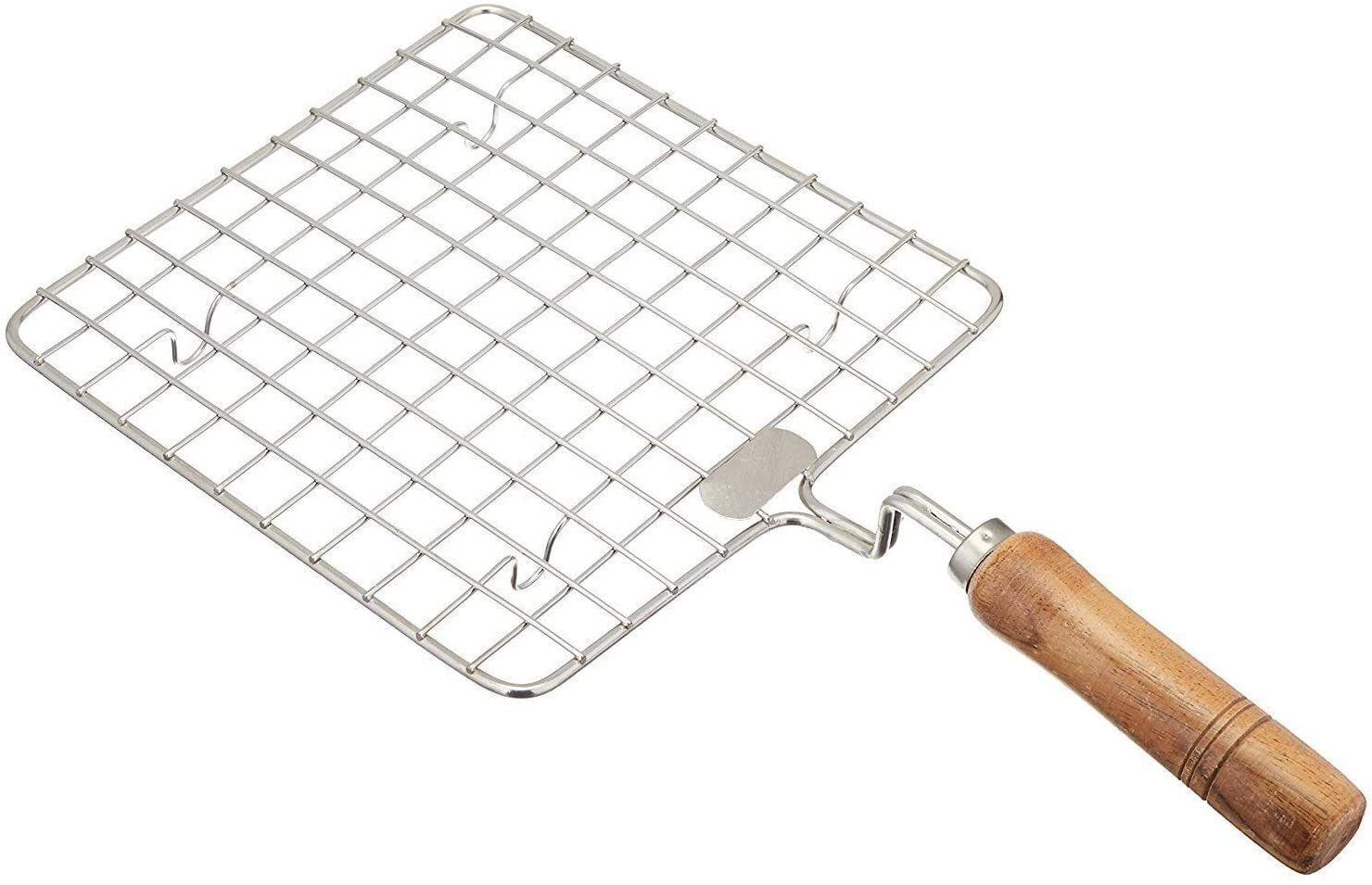 Kuber Industries Stainless Steel Square Papad Jali/Roti Roast Grill/Papad Roast Grill with Wooden Handle (Silver)