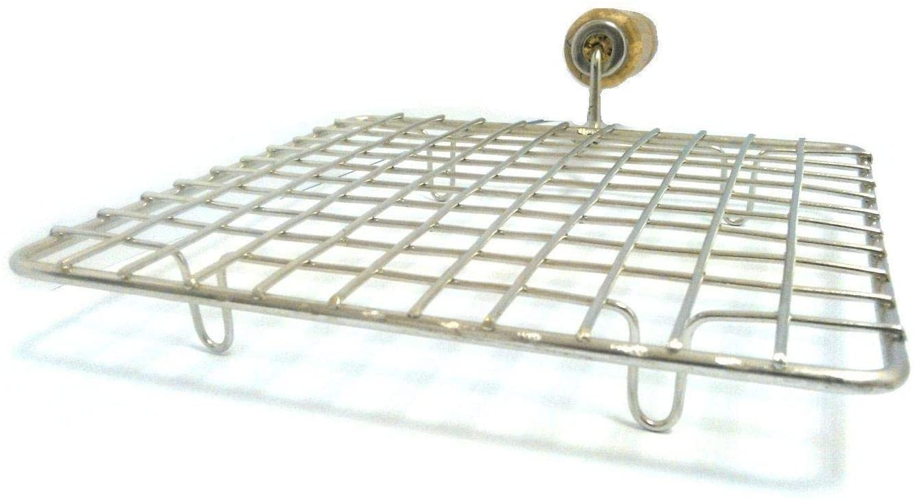 Kuber Industries Stainless Steel Square Papad Jali/Roti Roast Grill/Papad Roast Grill with Wooden Handle (Silver)