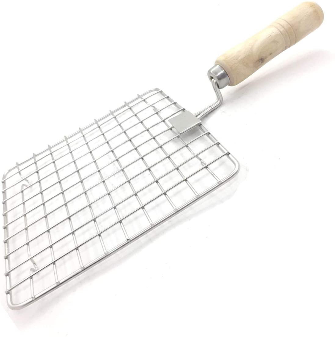 Kuber Industries Stainless Steel Square Papad Jali/Roti Roast Grill/Papad Roast Grill with Wooden Handle (Silver)