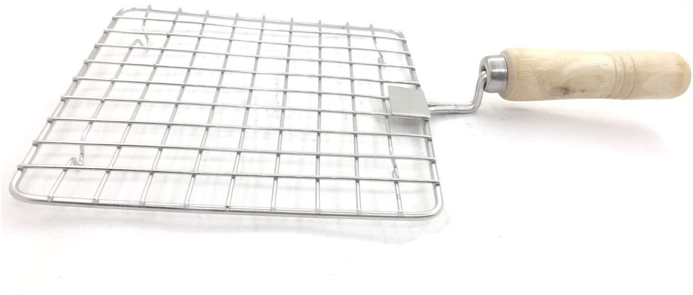 Kuber Industries Stainless Steel Square Papad Jali/Roti Roast Grill/Papad Roast Grill with Wooden Handle (Silver)