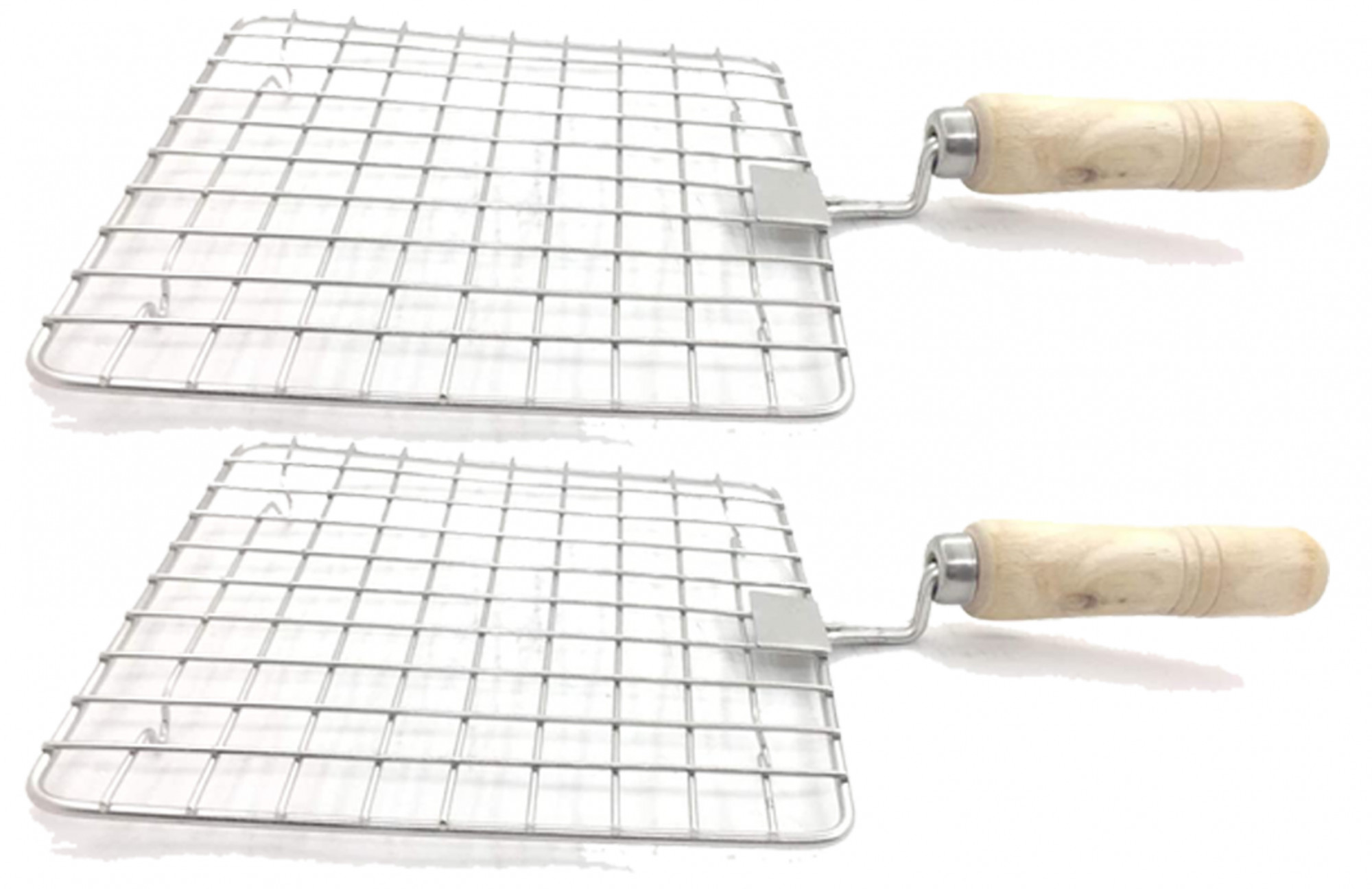 Kuber Industries Stainless Steel Square Papad Jali/Roti Roast Grill/Papad Roast Grill with Wooden Handle (Silver)