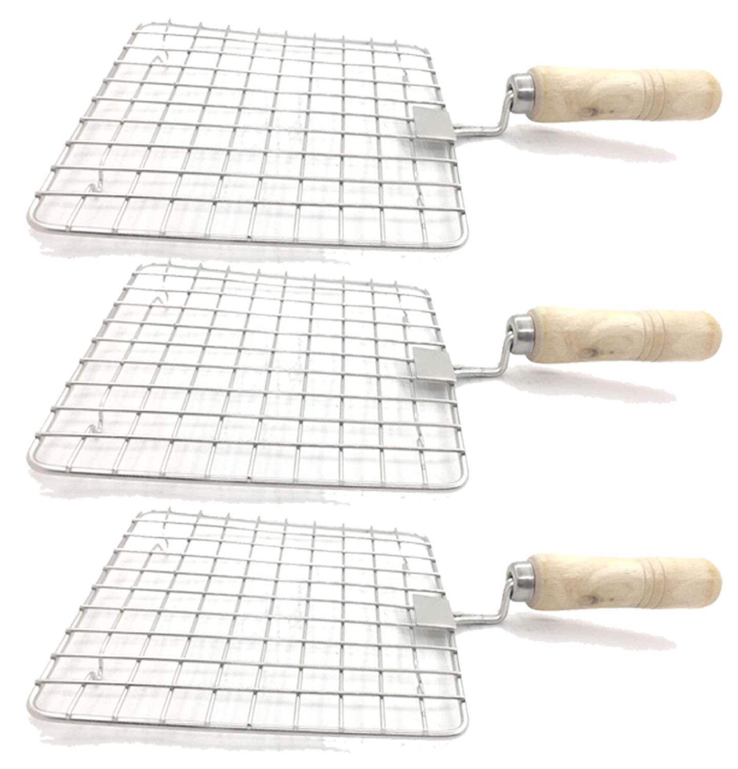 Kuber Industries Stainless Steel Square Papad Jali/Roti Roast Grill/Papad Roast Grill with Wooden Handle (Silver)