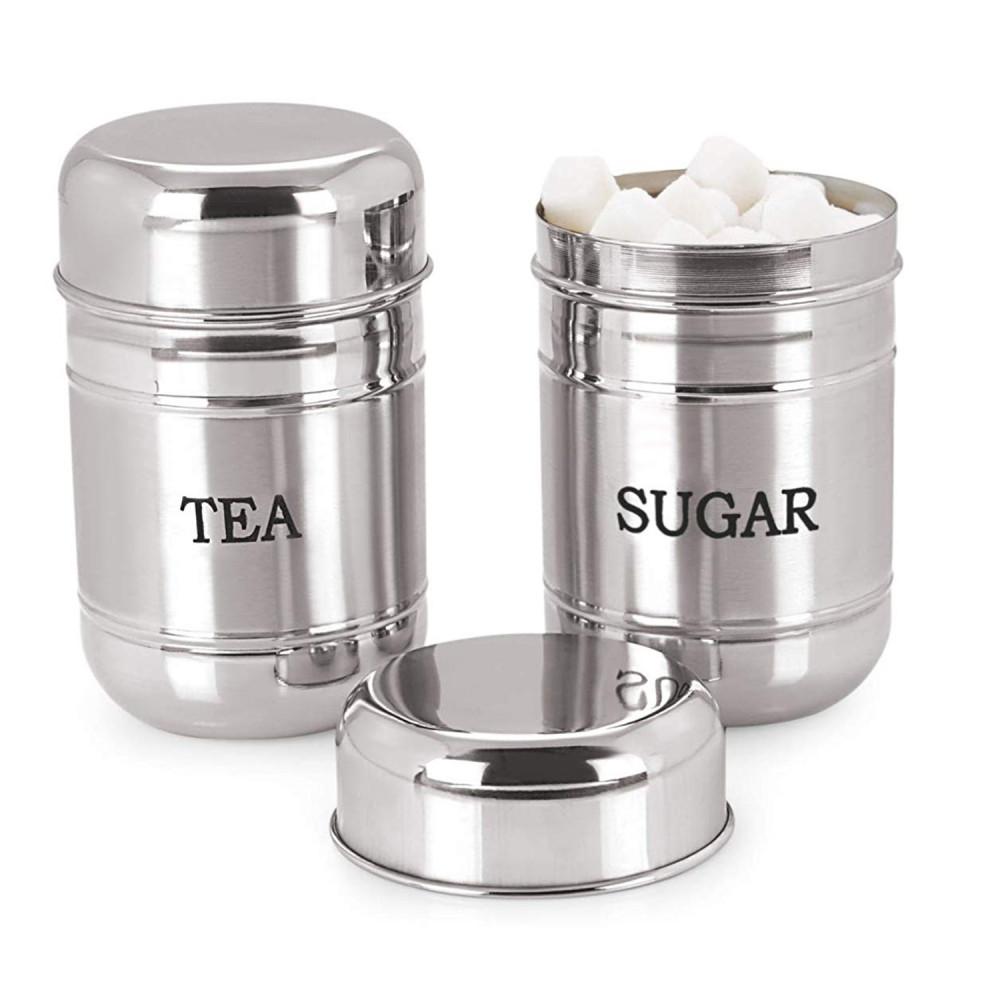 Kuber Industries Stainless Steel Tea, Sugar Container set, 500 Ml (Silver) -CTKTC38135