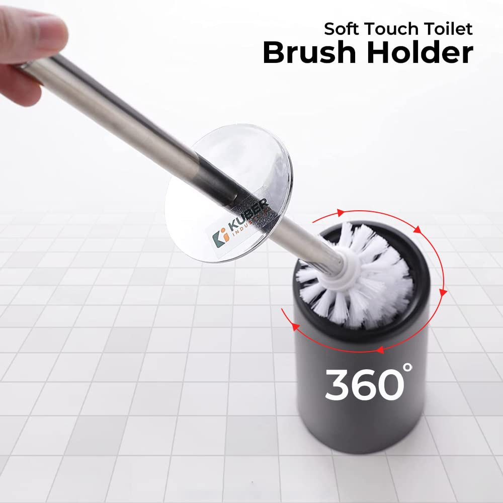 Kuber Industries Stainless Steel Toilet Brush with Holder|480|Black