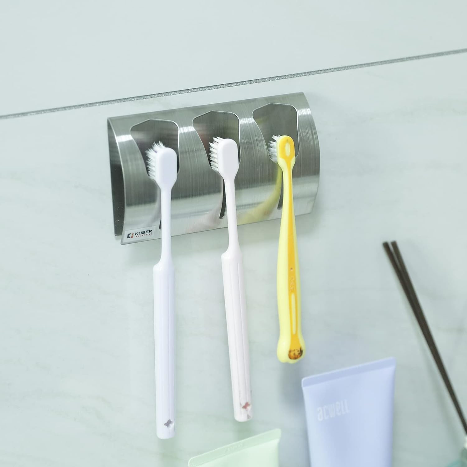 Kuber Industries Stainless Steel Towel Bar Holder|Cabinet Hanger Over Door Kitchen Hook|Holder|ZT-0401-3|Black