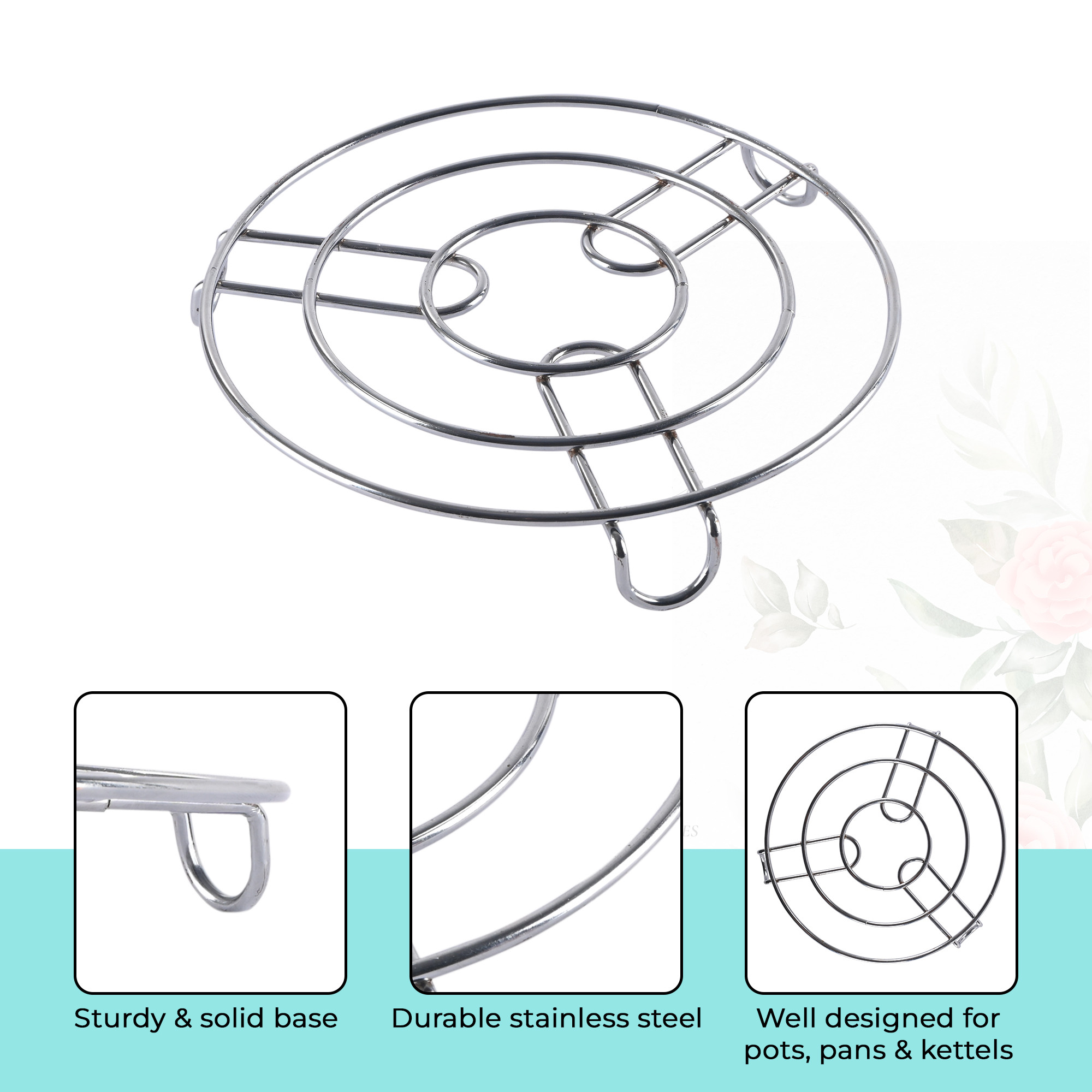Kuber Industries Stainless Steel Trivets Stand for Hot Utensils in Kitchen  Cooker Stand  Heat-Resistant Surface Protector  Vessel Holder for Kitchen Counters  Dining Table  Silver