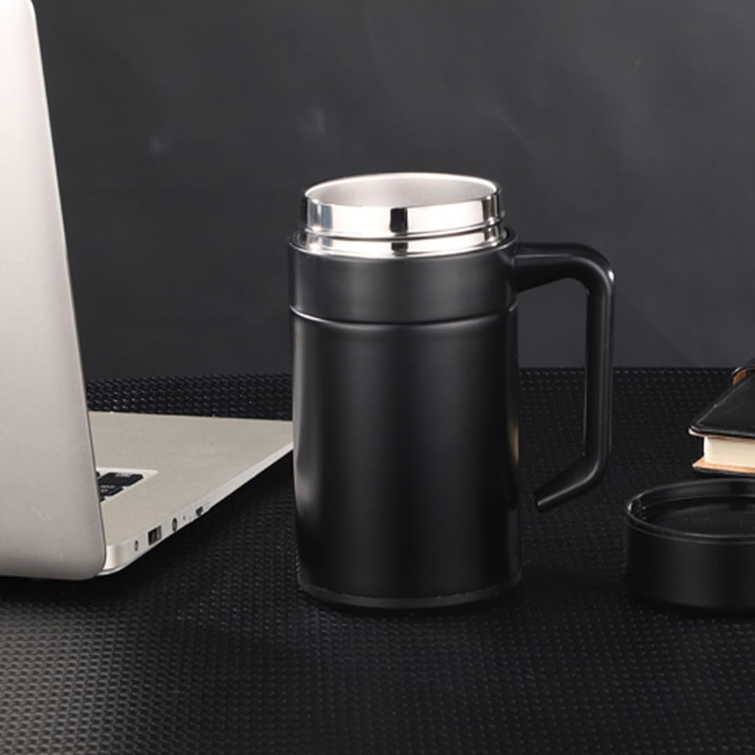 Kuber industries Stainless Steel Vacuum Insulated Mug With Lid 400 ML (Black)