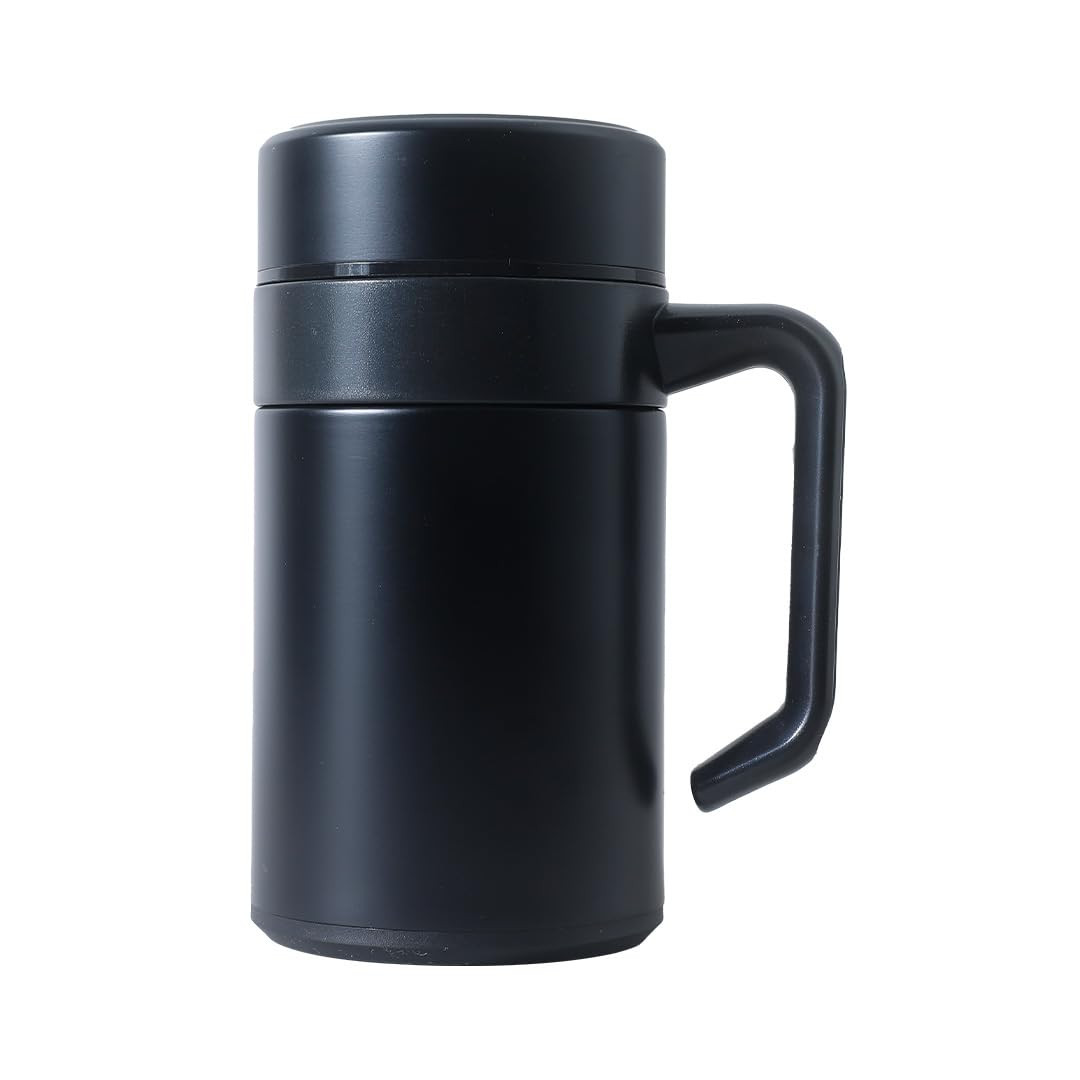 Kuber industries Stainless Steel Vacuum Insulated Mug With Lid 400 ML (Black)