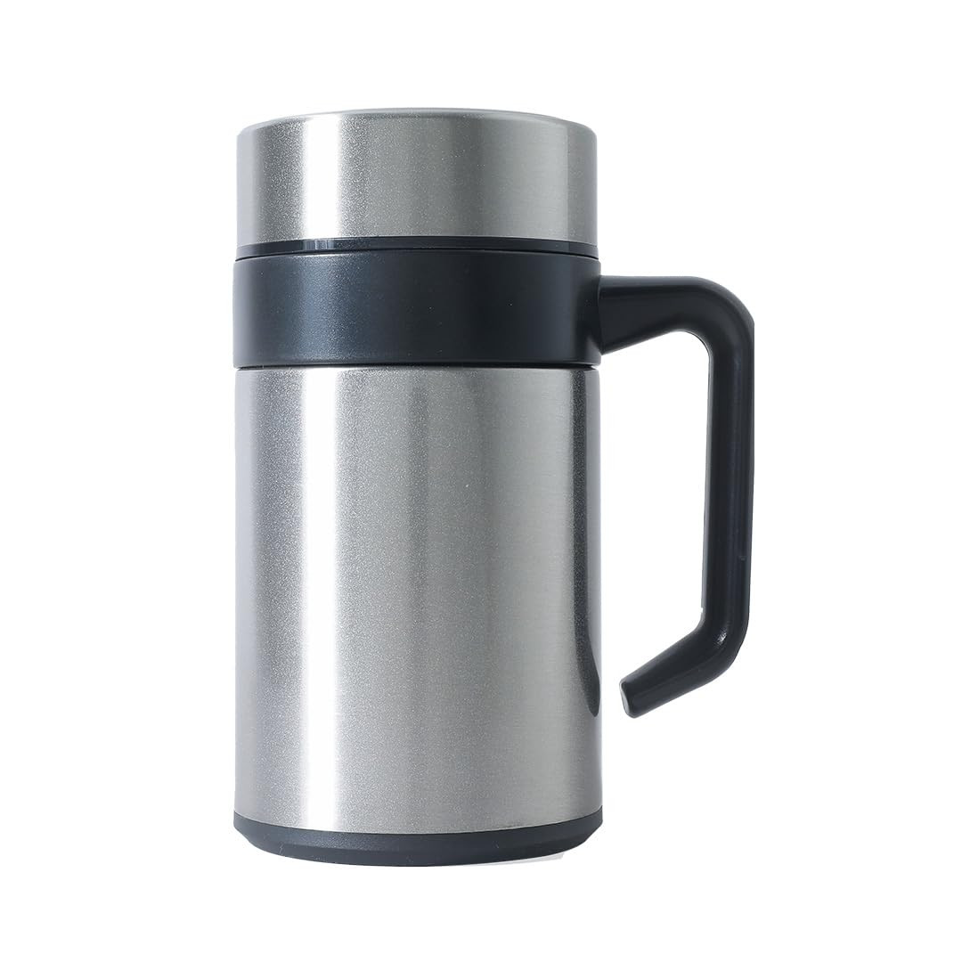 Kuber industries Stainless Steel Vacuum Insulated Mug With Lid 400 ML (Silver)
