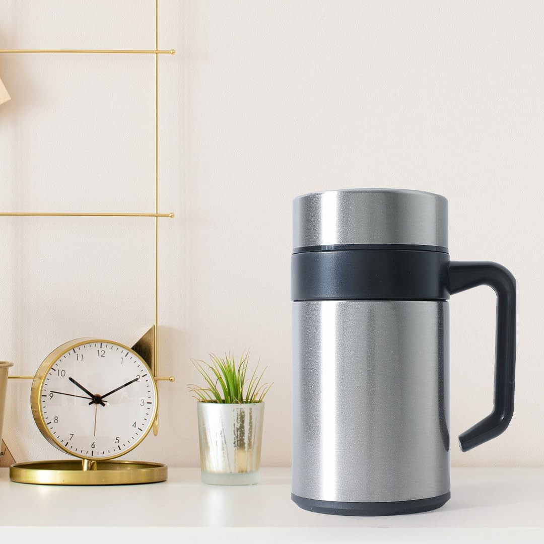Kuber industries Stainless Steel Vacuum Insulated Mug With Lid 400 ML (Silver)