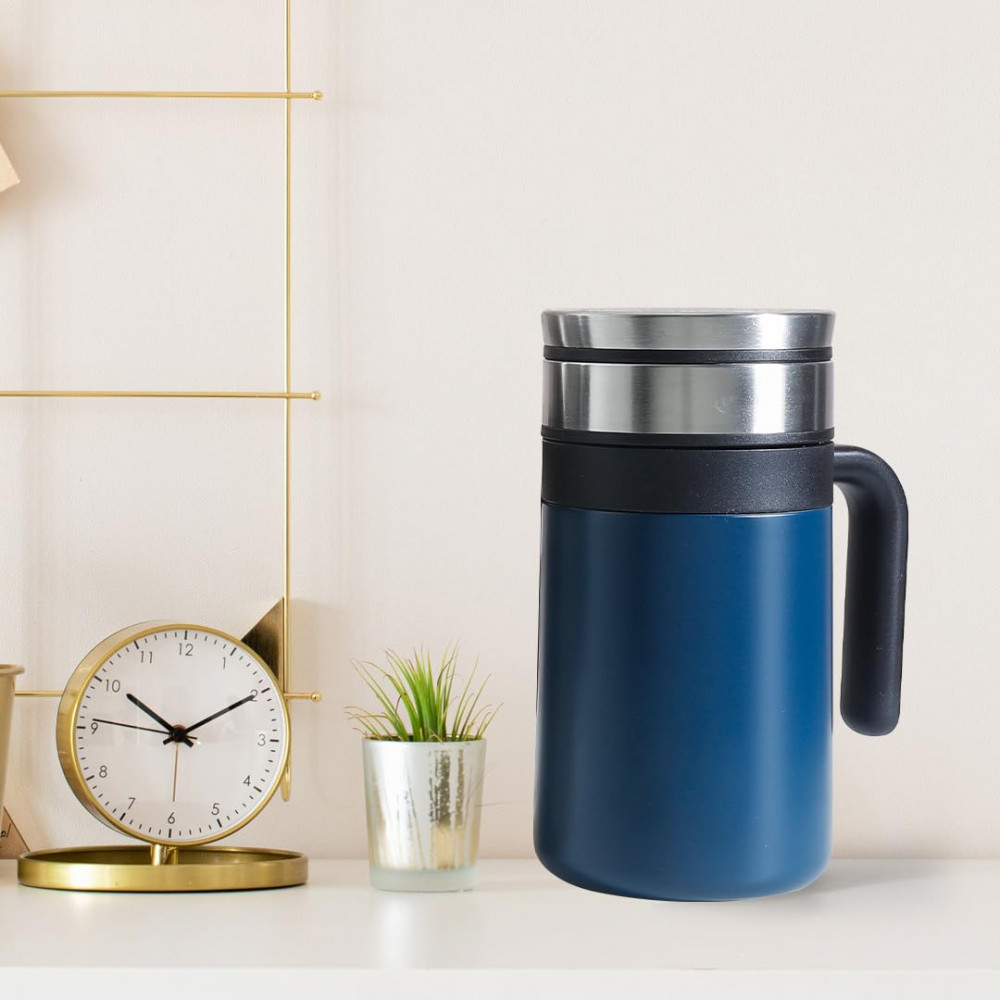 Kuber industries Stainless Steel Vacuum Insulated Travel Mug With Lid 420 ML (Blue)