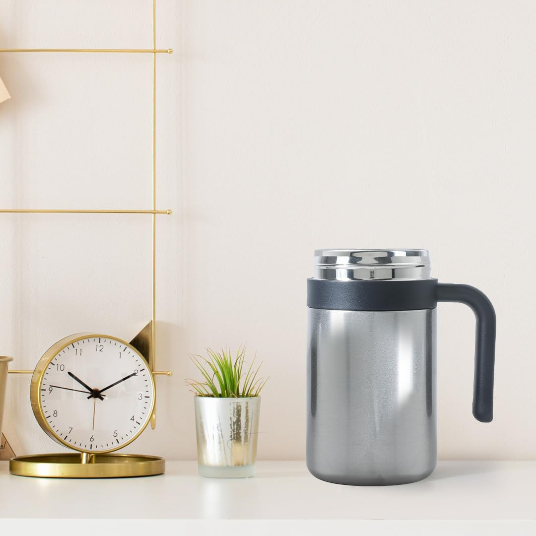 Kuber industries Stainless Steel Vacuum Insulated Travel Mug With Lid 420 ML (Silver)