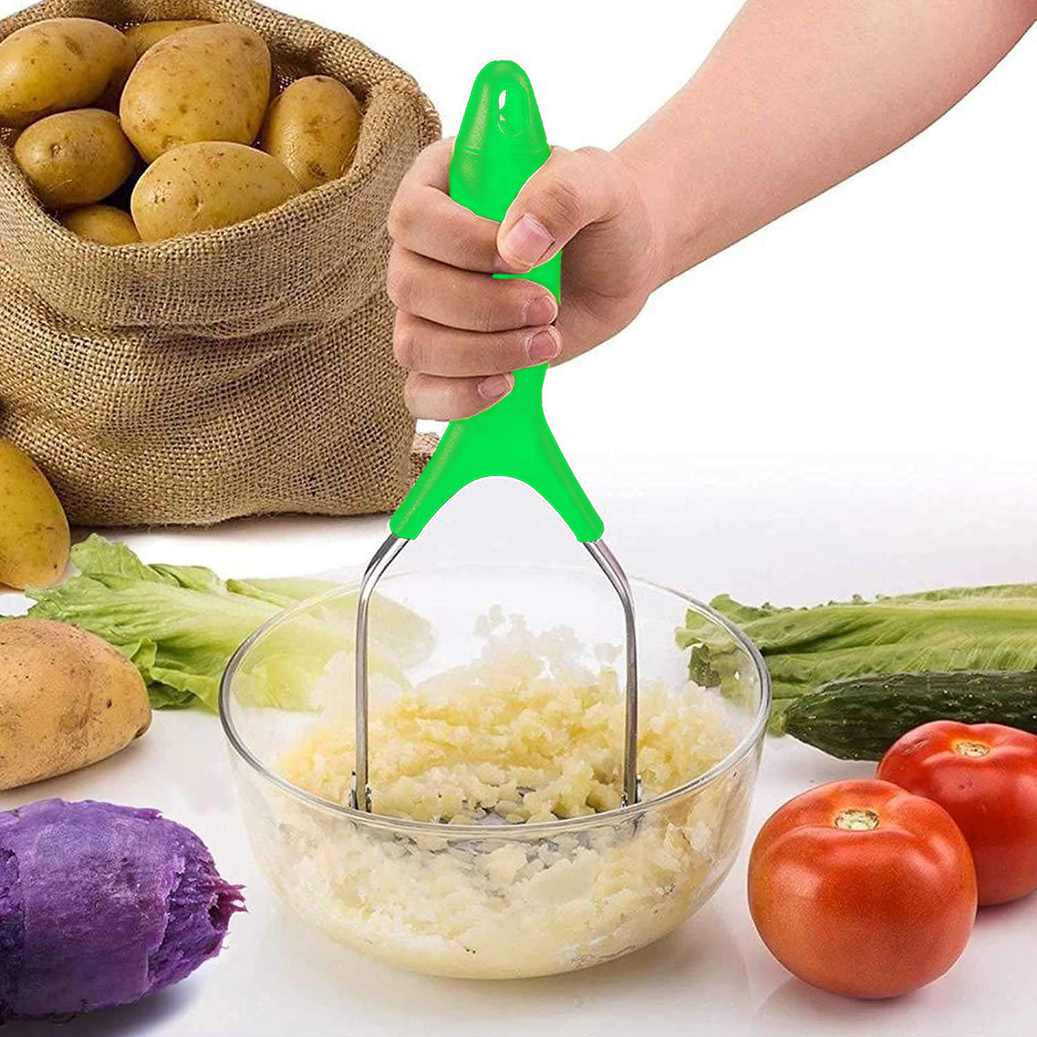 Kuber Industries Stainless Steel Vegetable Masher (Green)