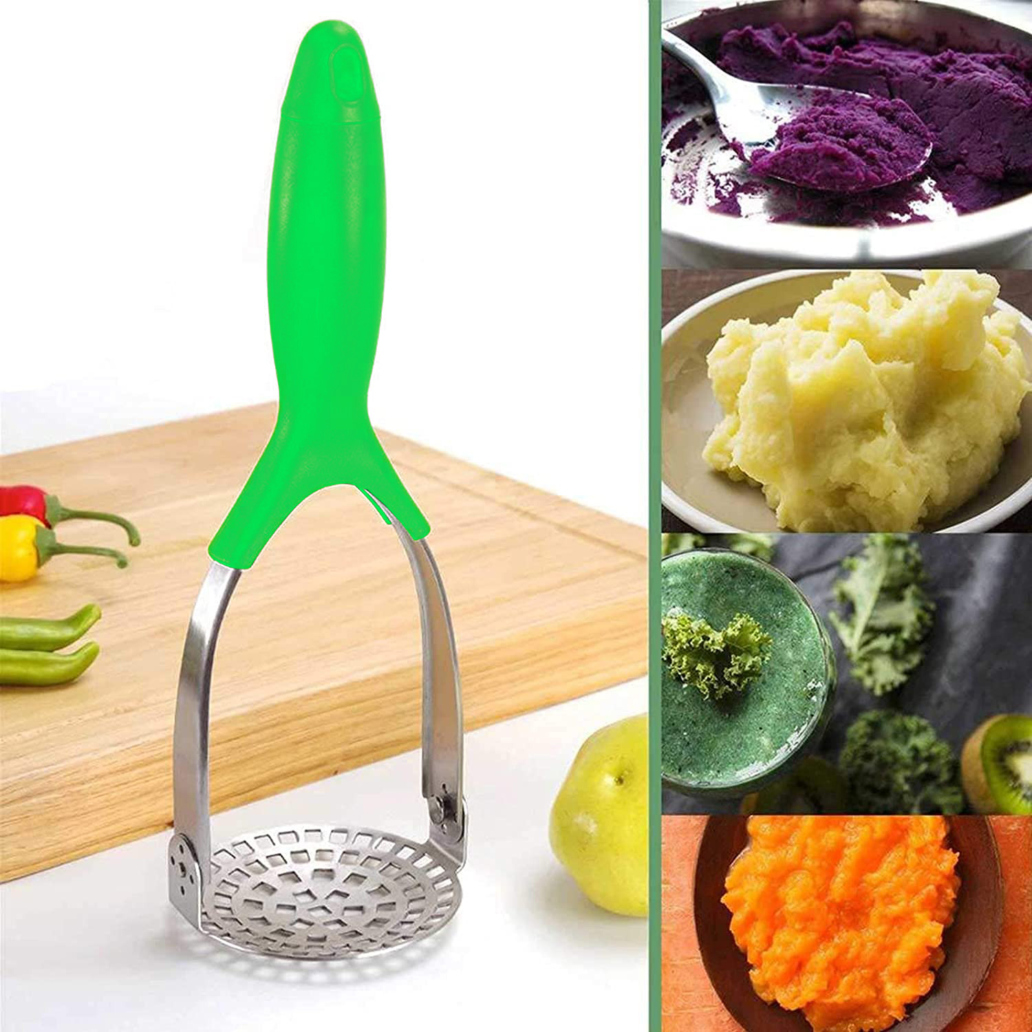 Kuber Industries Stainless Steel Vegetable Masher (Green)