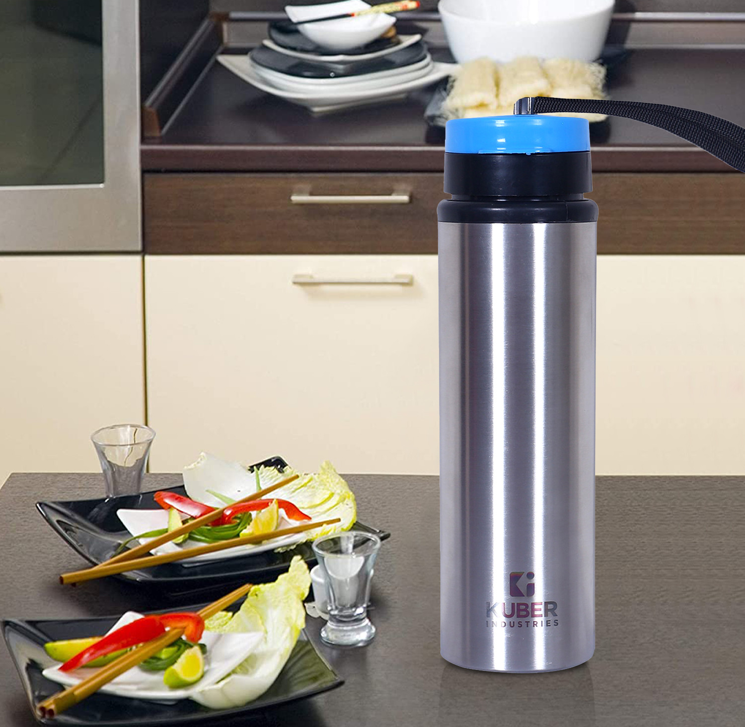 Kuber Industries Stainless Steel Water Bottle |Refrigerator Bottle For School Kids With Sipper Cap & Handle 750 ML (Silver)