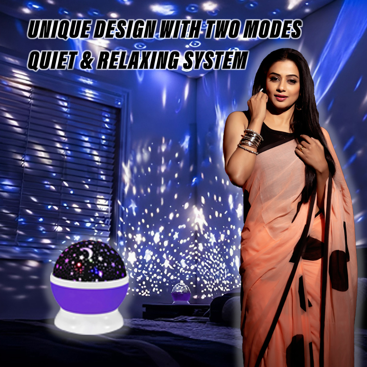 Kuber Industries Star Master | Plastic Rotating 360 Degree Moon Night Light Lamp | Projector with Colors and USB Cable | Lamp for Kids Room | Night Lamp for Home Décor | Purple