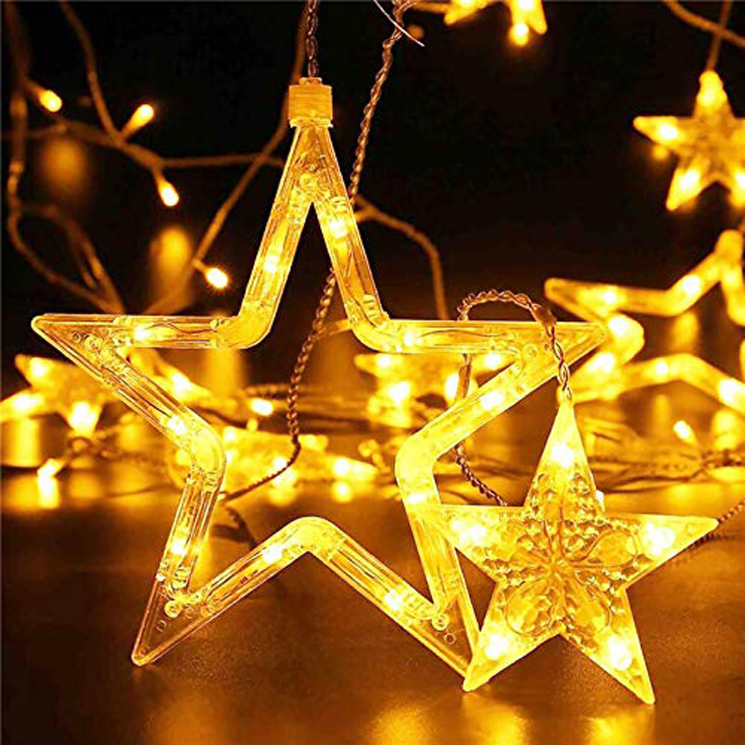 Kuber Industries Star Shape String Lights|6 Big And 6 Small Window Decoration Lights|String Fairy Lights For Christmas,Wedding Party,Diwali (Warm White)