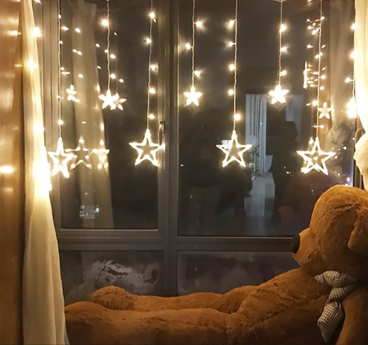 Kuber Industries Star Shape String Lights|6 Big And 6 Small Window Decoration Lights|String Fairy Lights For Christmas,Wedding Party,Diwali (Warm White)