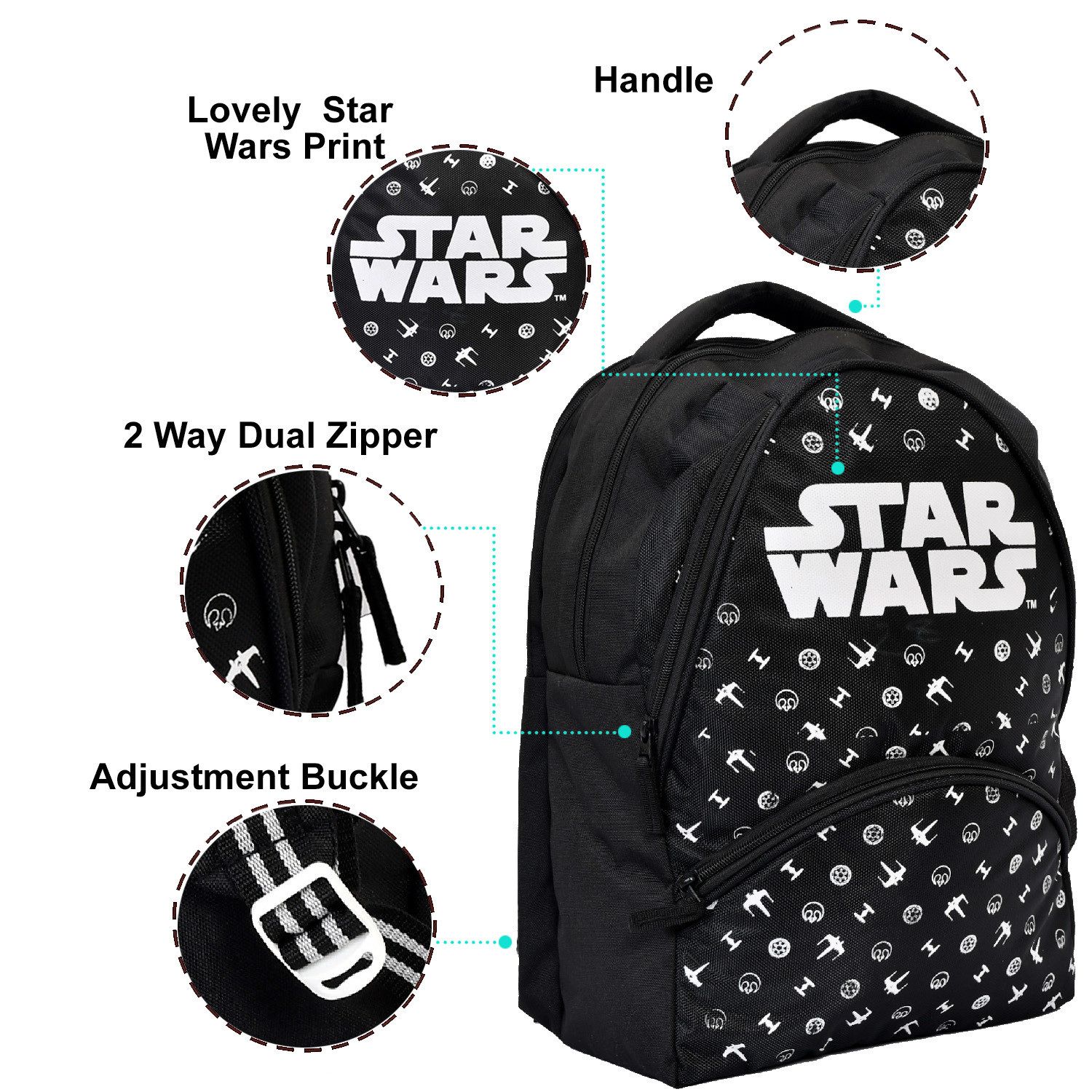 Kuber Industries Star Wars School Bag | Kids School Bags | Student Bookbag | Spacious School Bag | School Bag for Girls & Boys | School Backpack for Kids | 4 Compartments School Bag | Black