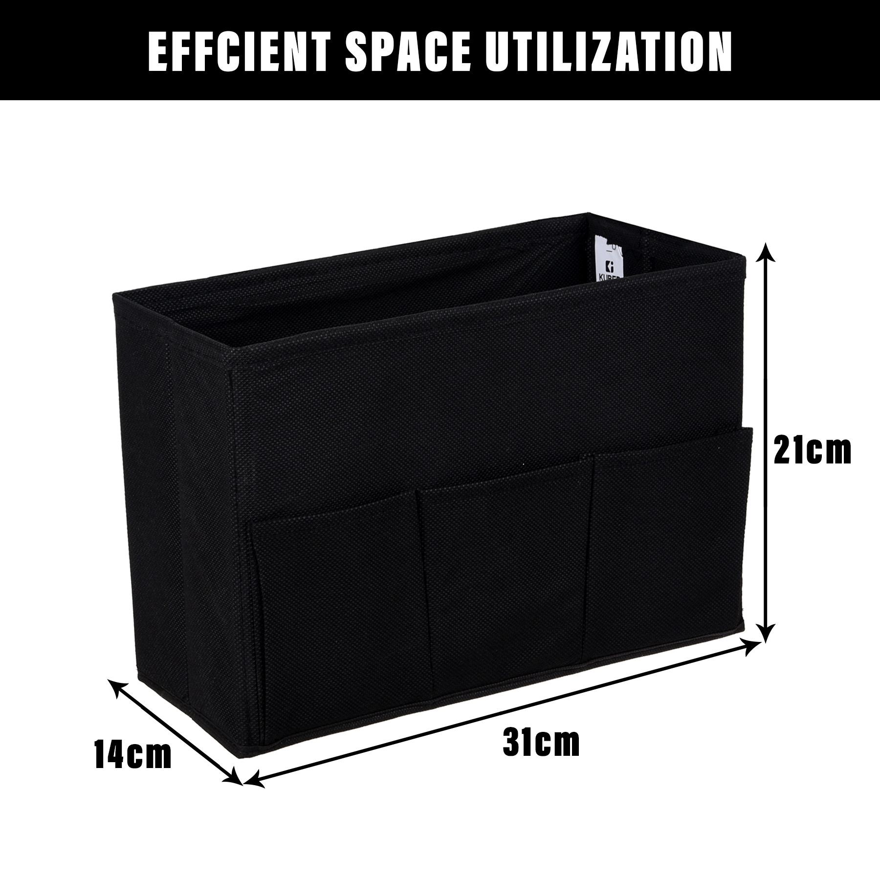 Kuber Industries Stationary Box | Non-Woven Files Organizer for Office | Desk Organizer | Stationary Organizer for Kids Room with 3 Compartment | Plain Storage Box | Small | Black