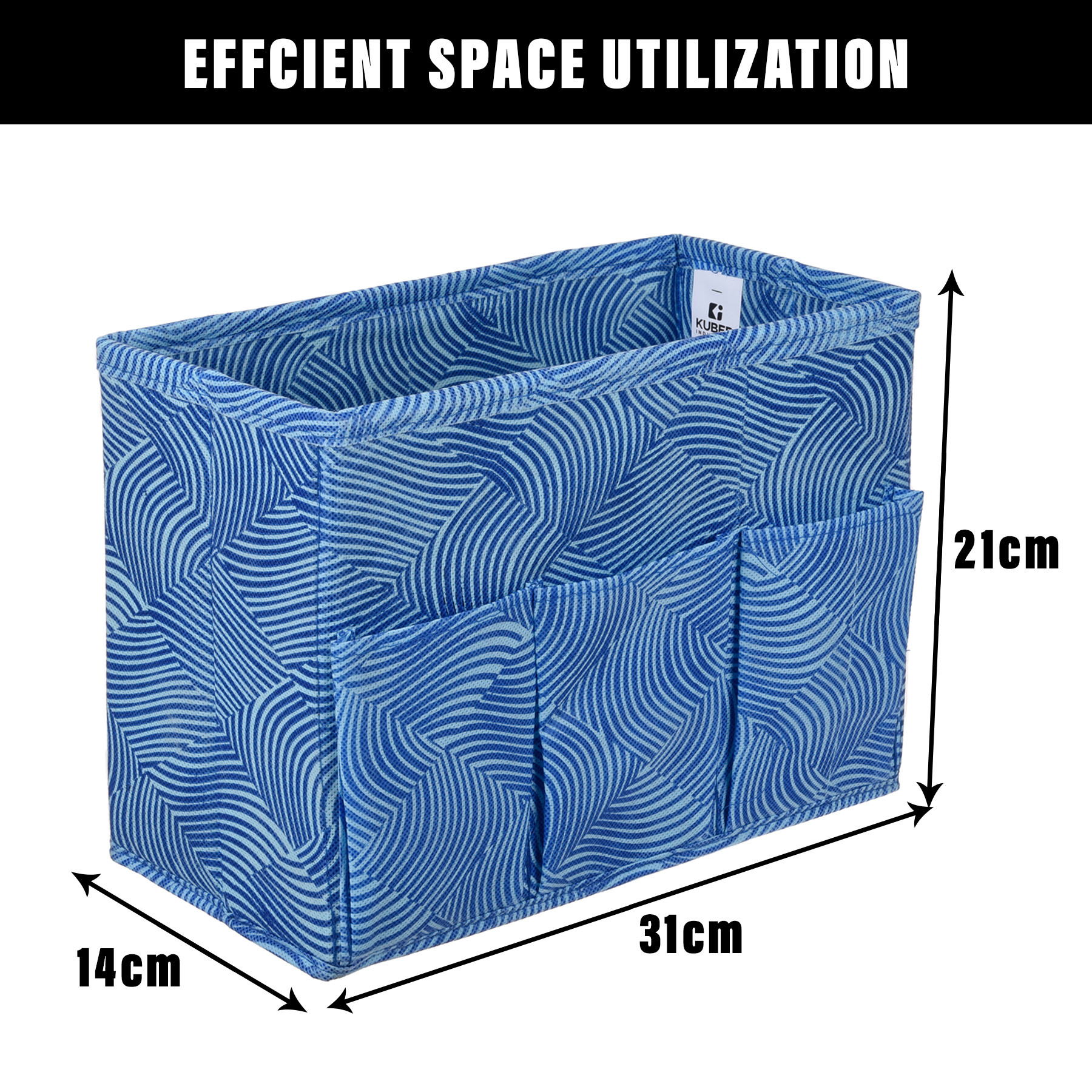 Kuber Industries Stationary Box | Non-Woven Files Organizer for Office | Desk Organizer | Stationary Organizer for Kids Room with 3 Compartment | Zig Zag Storage Box | Small | Blue