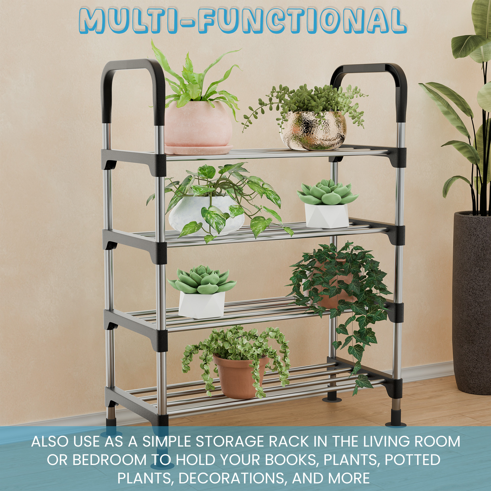 Kuber Industries Steel 4-Tier Stackable Shoe Storage Rack  Footwear Slippers Sandal Chappal Shoe Stand for Home Outdoor Indoor  Multipurpose Foot Shoes Stand for Office  Entryway  Green  Black