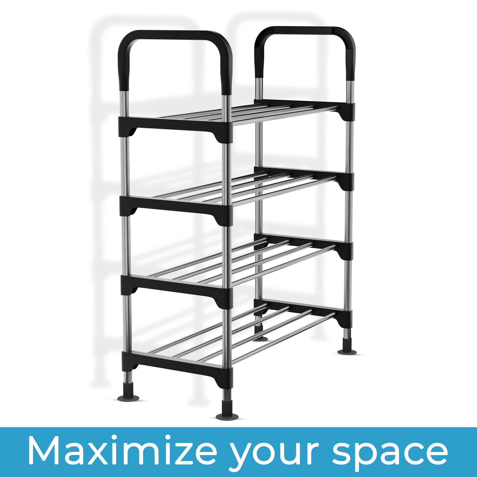 Kuber Industries Steel 4-Tier Stackable Shoe Storage Rack  Footwear Slippers Sandal Chappal Shoe Stand for Home Outdoor Indoor  Multipurpose Foot Shoes Stand for Office  Entryway  Green  Black