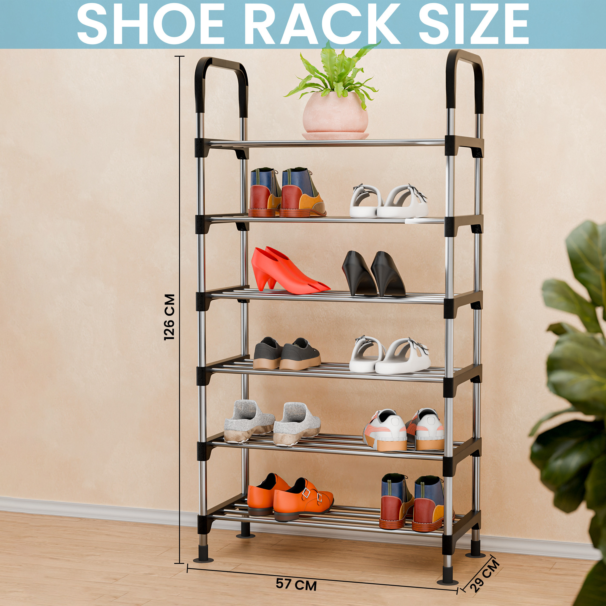Kuber Industries Steel 4-Tier Stackable Shoe Storage Rack  Footwear Slippers Sandal Chappal Shoe Stand for Home Outdoor Indoor  Multipurpose Foot Shoes Stand for Office  Entryway  Green  Black